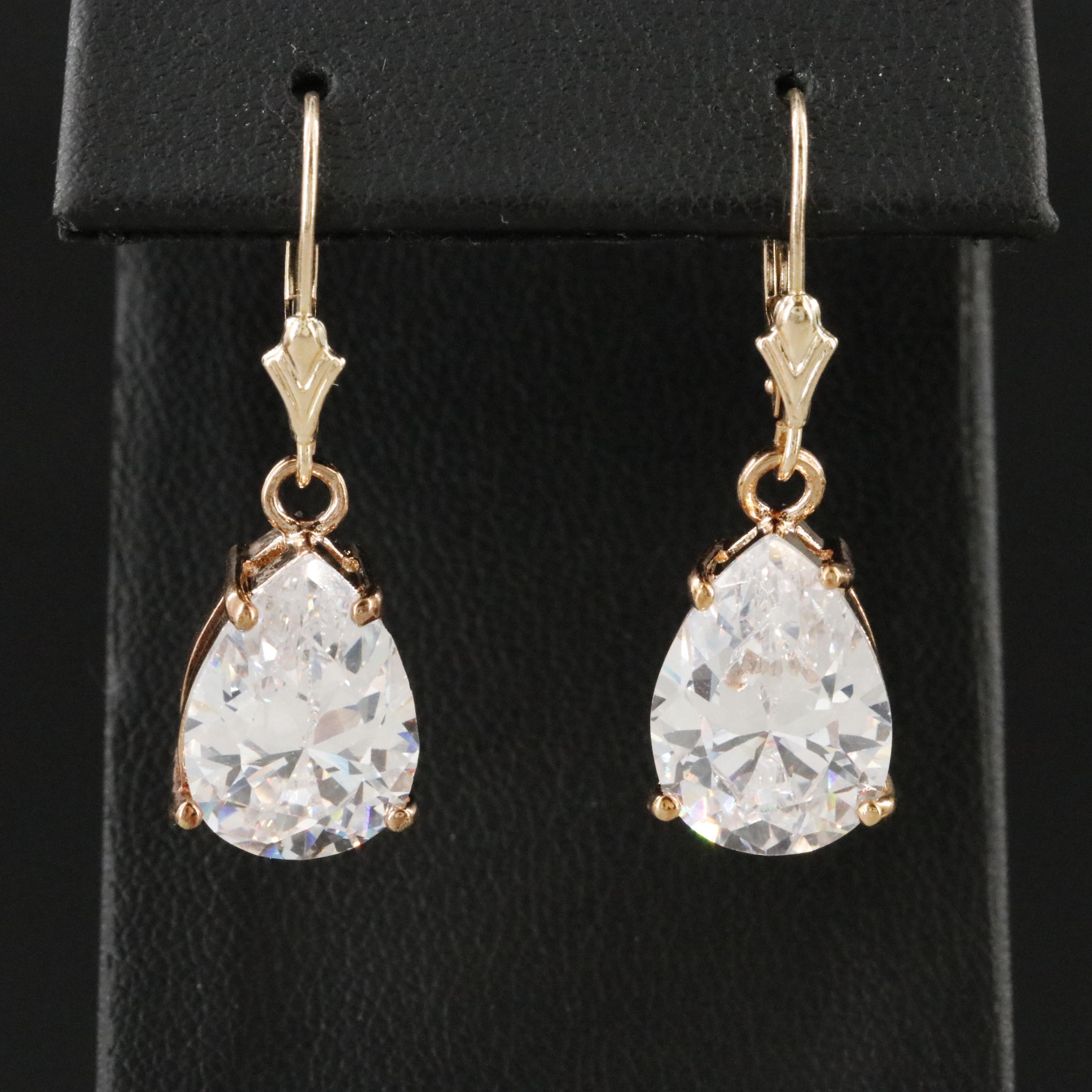 14K CZ Drop Earrings