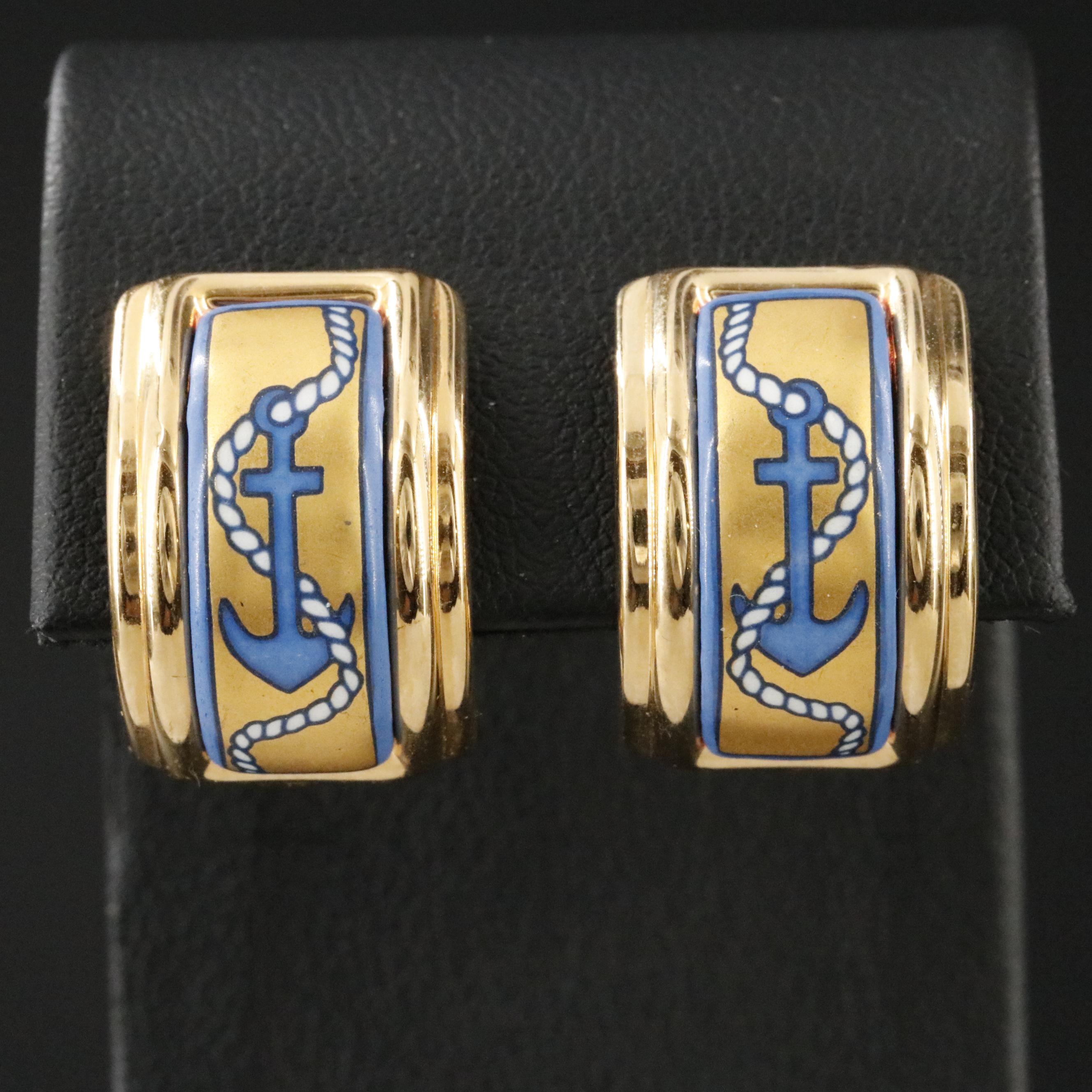Hermès Nautical Motif Enamel Clip Earrings