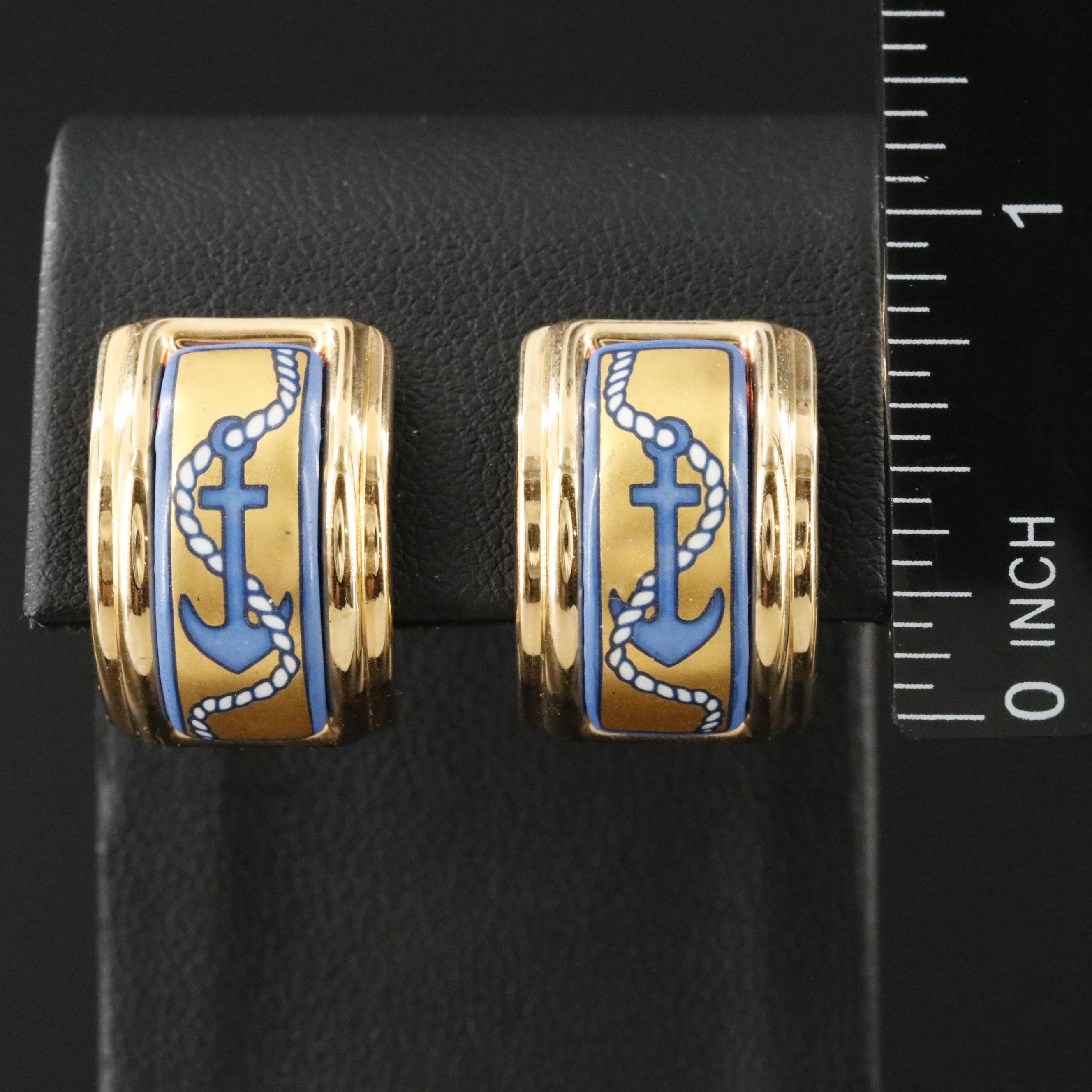 Hermès Nautical Motif Enamel Clip Earrings