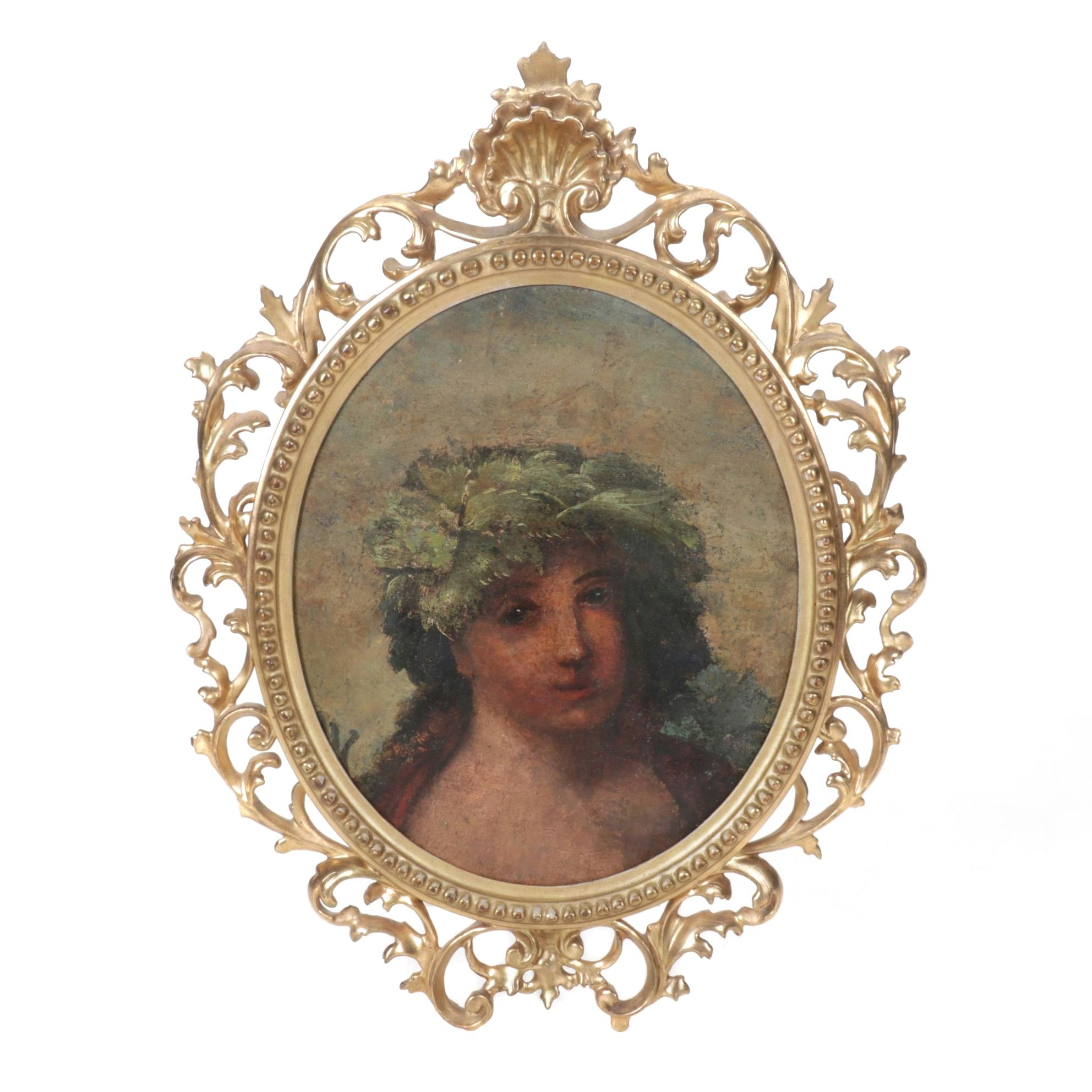 Portrait Oil Painting of Figure Wearing Wreath, Mid to Late 16th Century