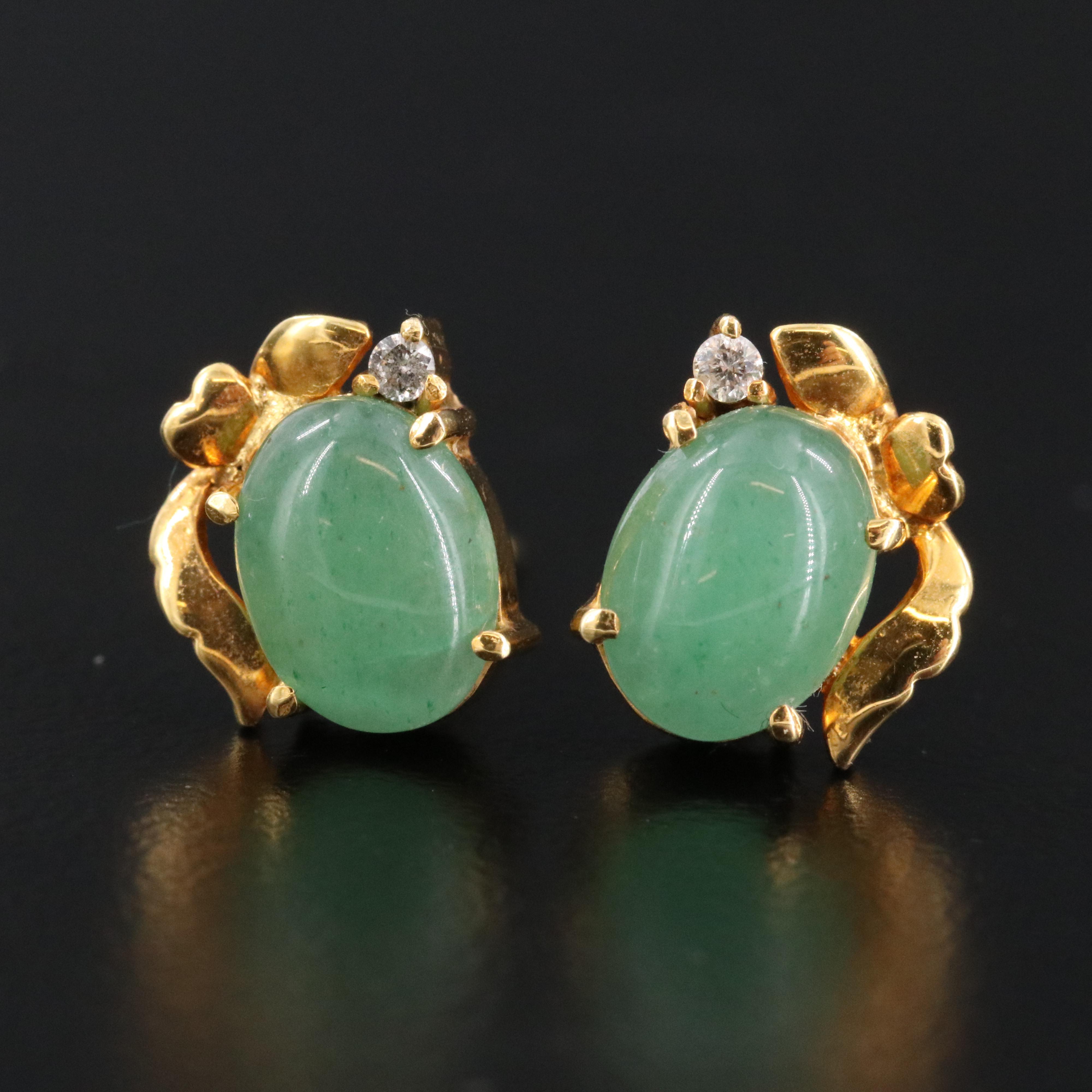 14K Aventurine and Diamond Earrings