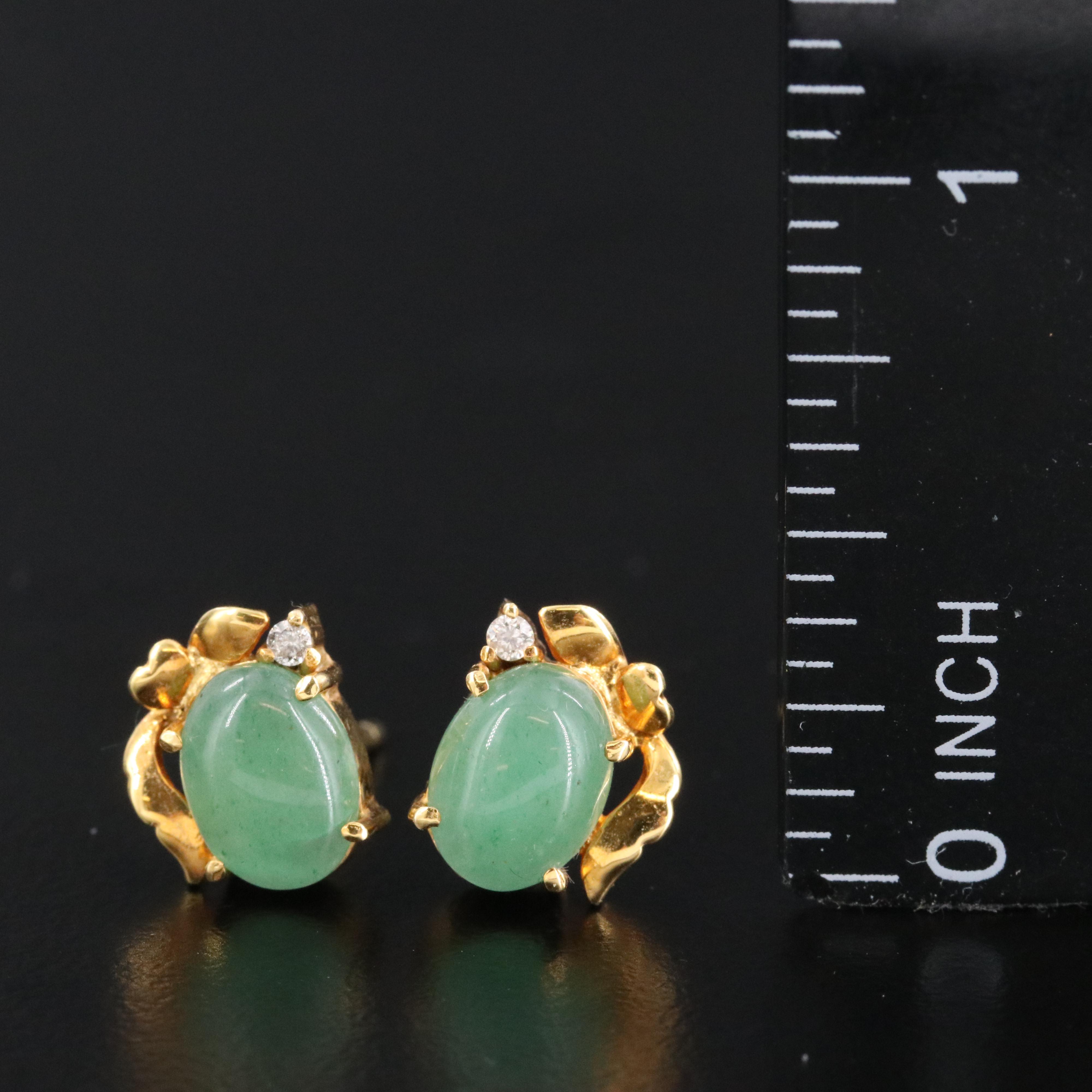 14K Aventurine and Diamond Earrings