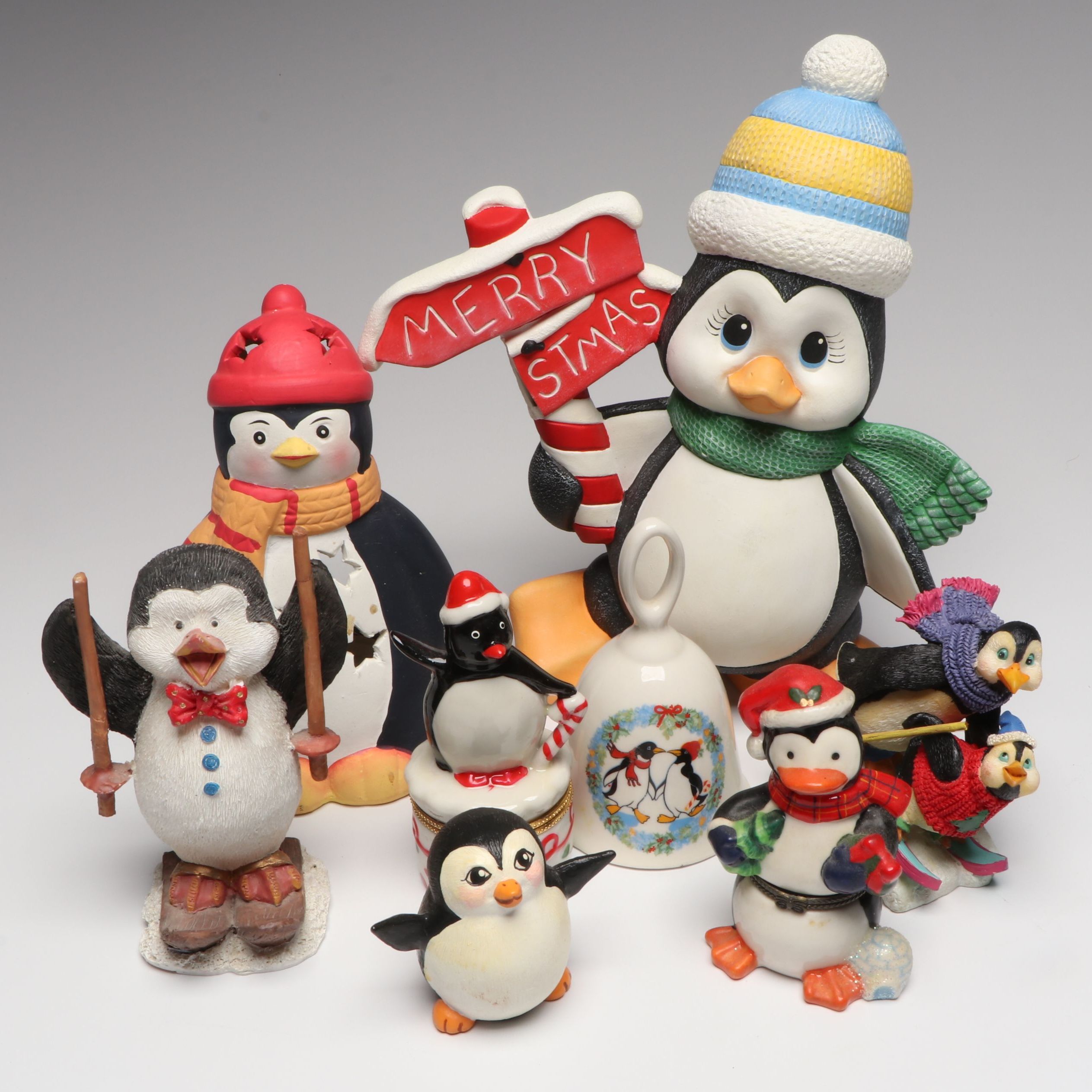 Porcelain Penguin Boxes with Other Penguin Decorations