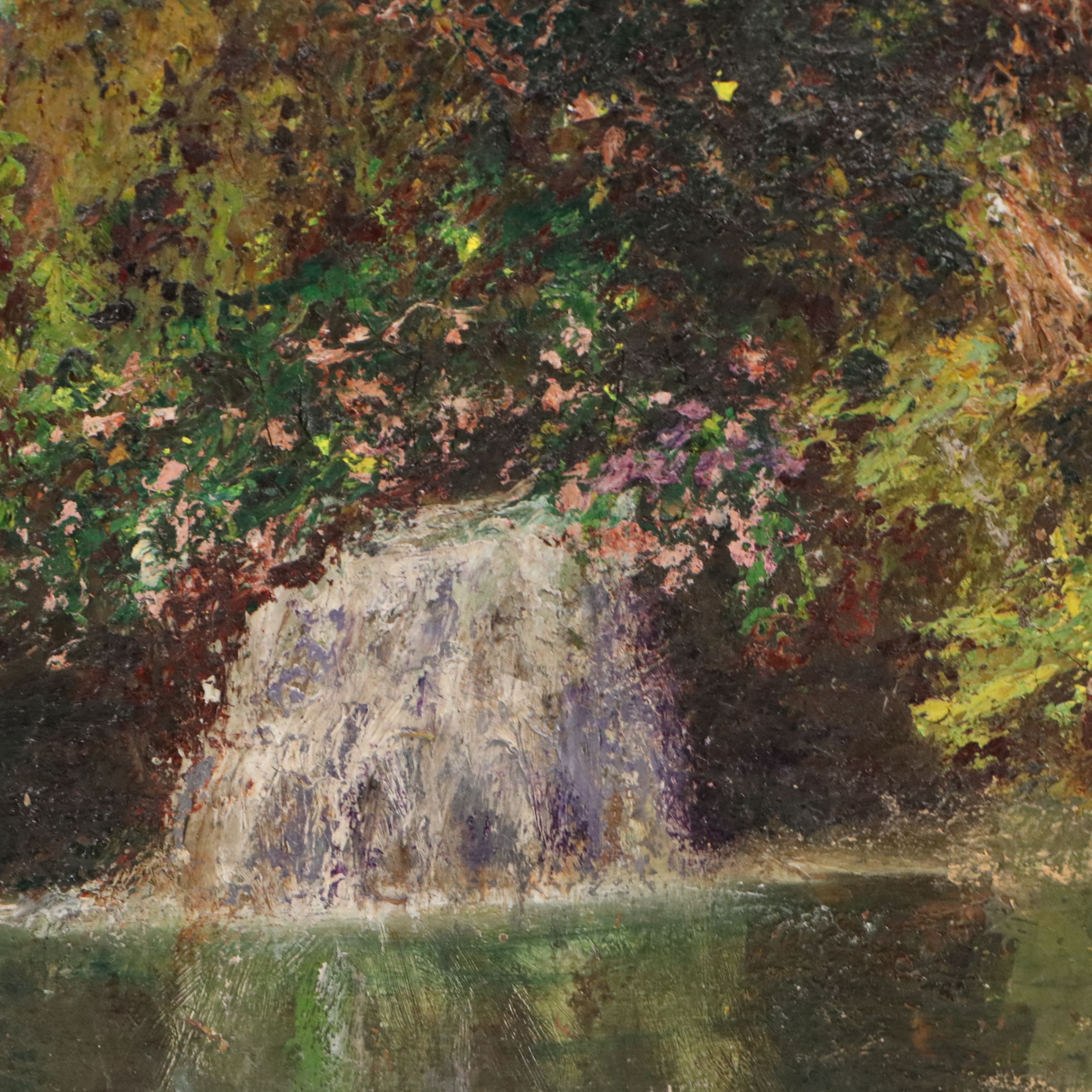 Landscape Oil Painting of Waterfall, 19th - Early 20th Century