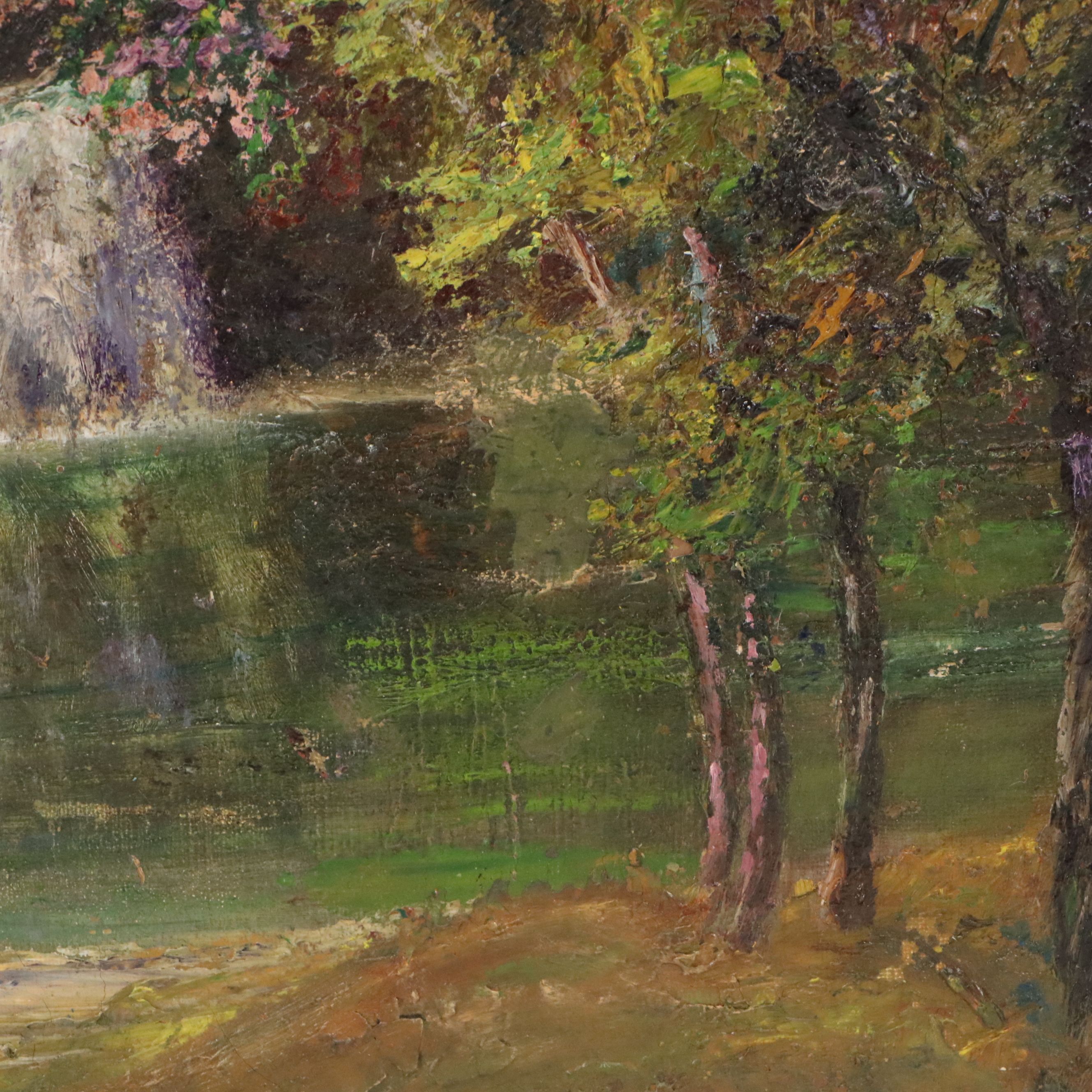 Landscape Oil Painting of Waterfall, 19th - Early 20th Century