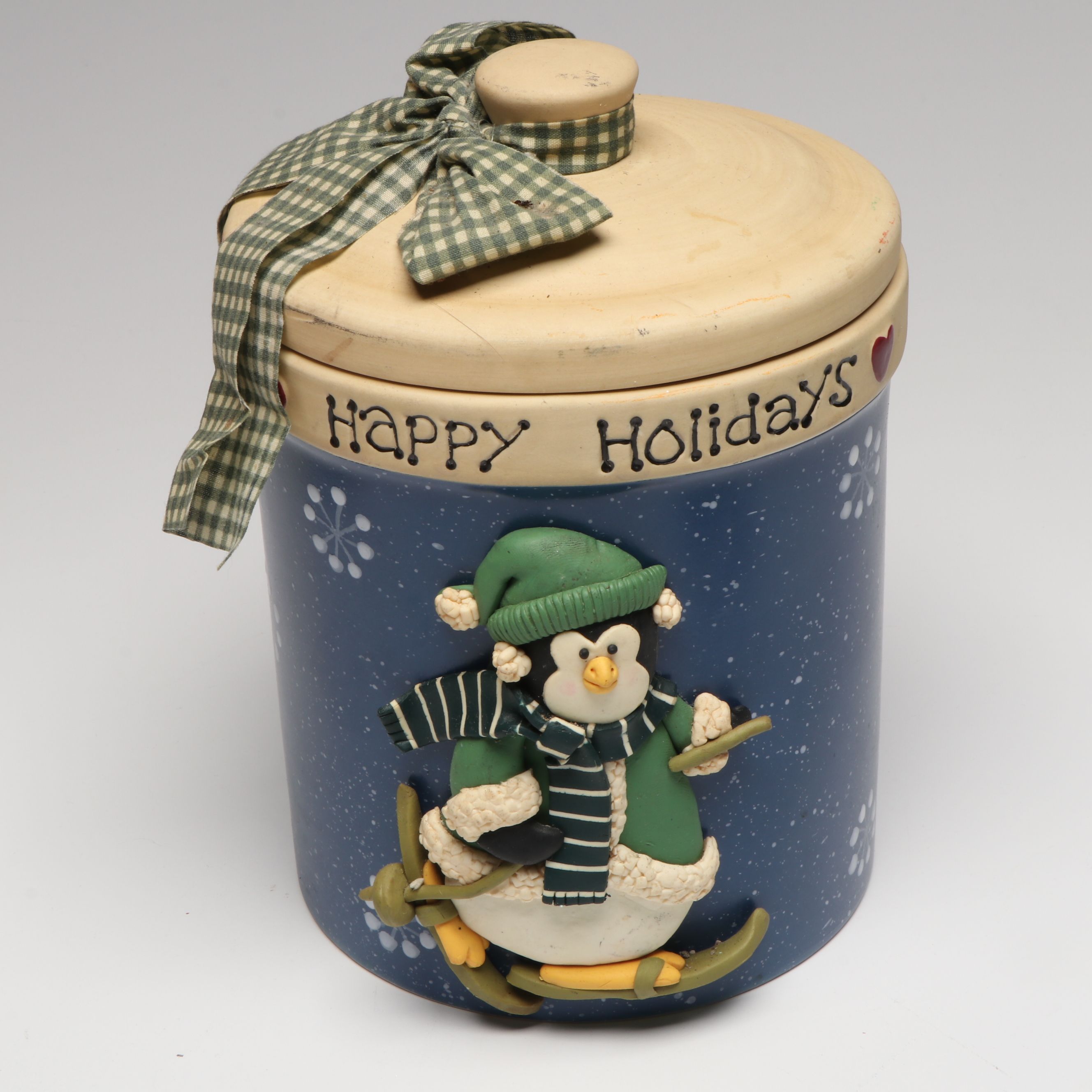 Penguin Figural Ceramic Cookie Jar with Other Penguin Canisters and Figures