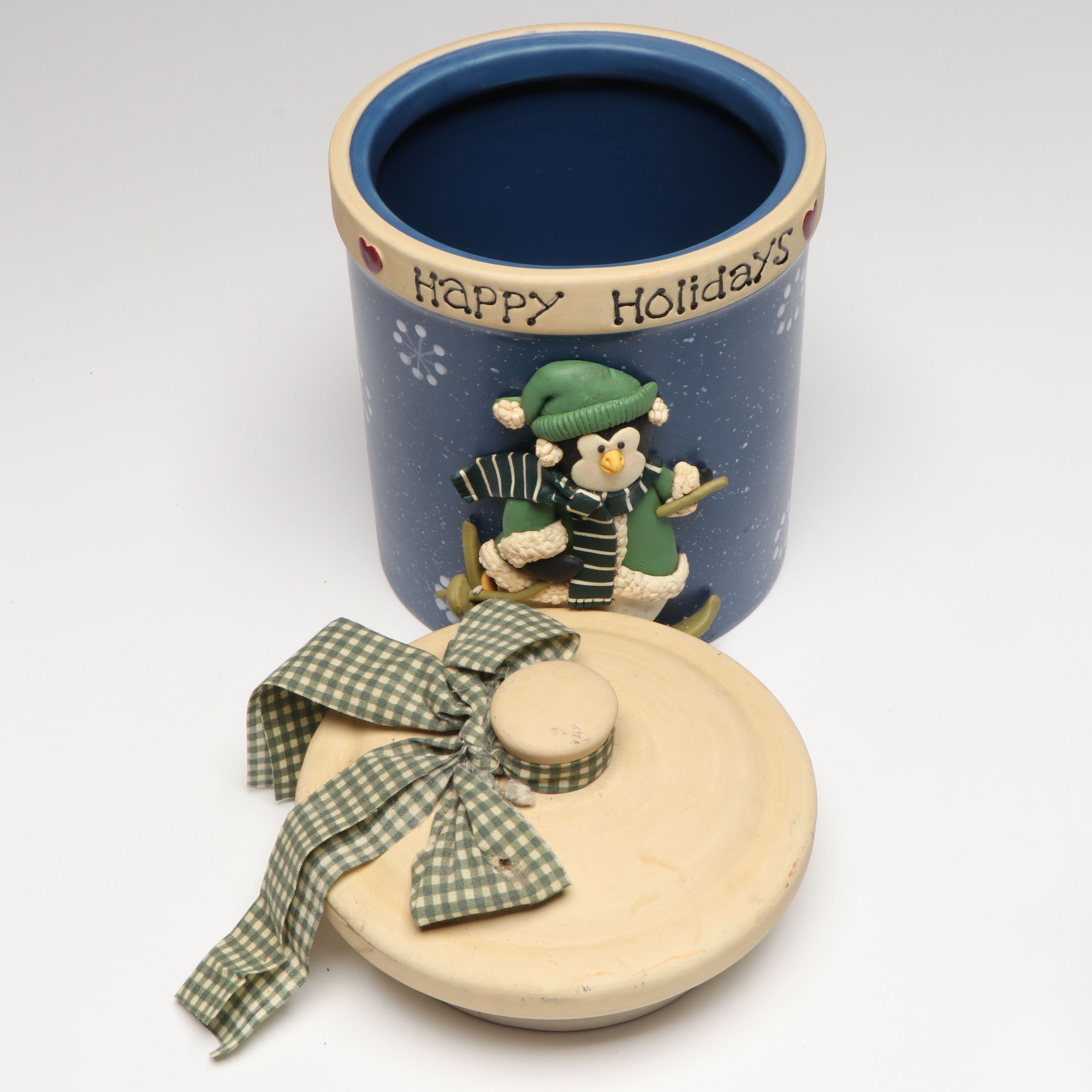 Penguin Figural Ceramic Cookie Jar with Other Penguin Canisters and Figures