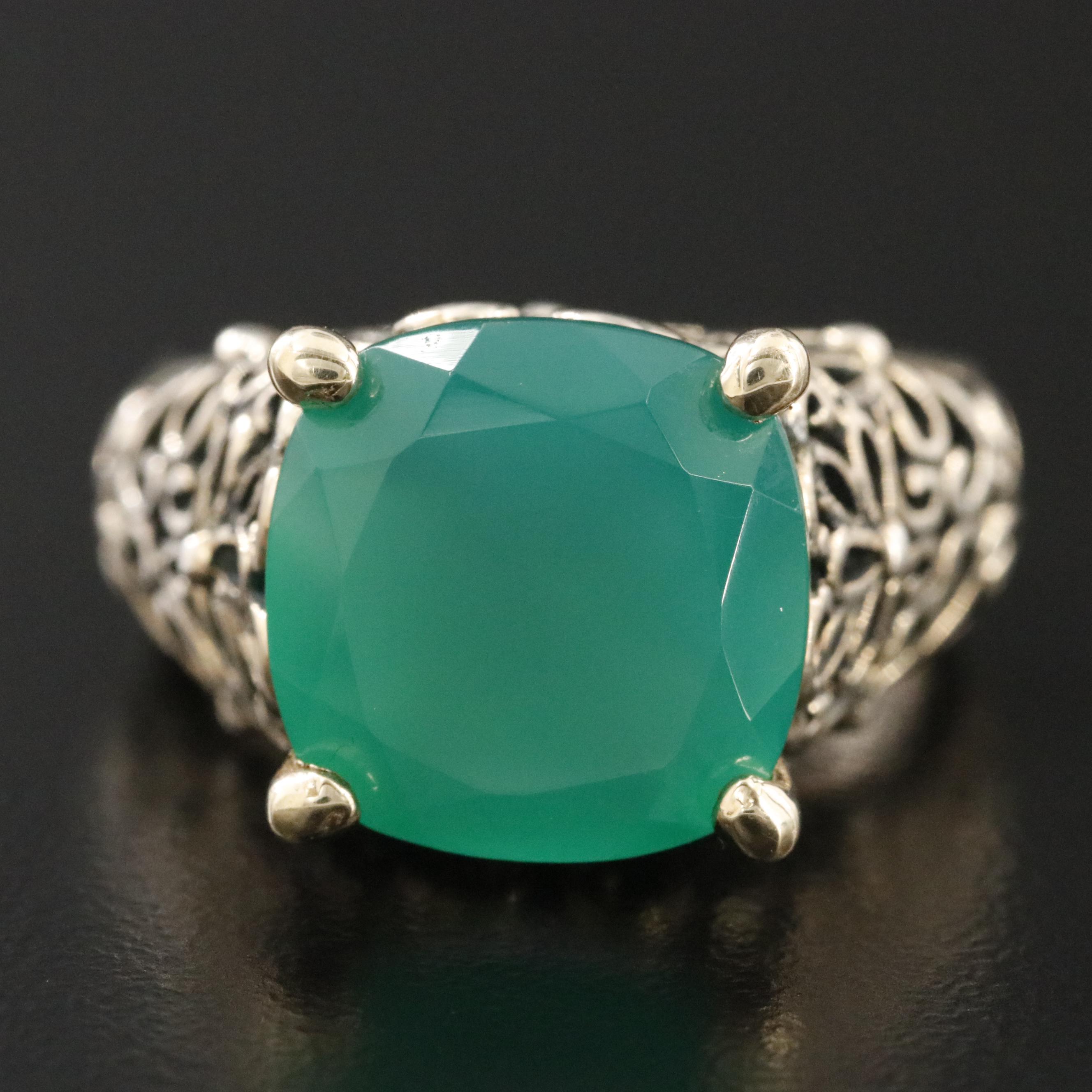 Sterling Chalcedony Ornate Ring with 14K Accents