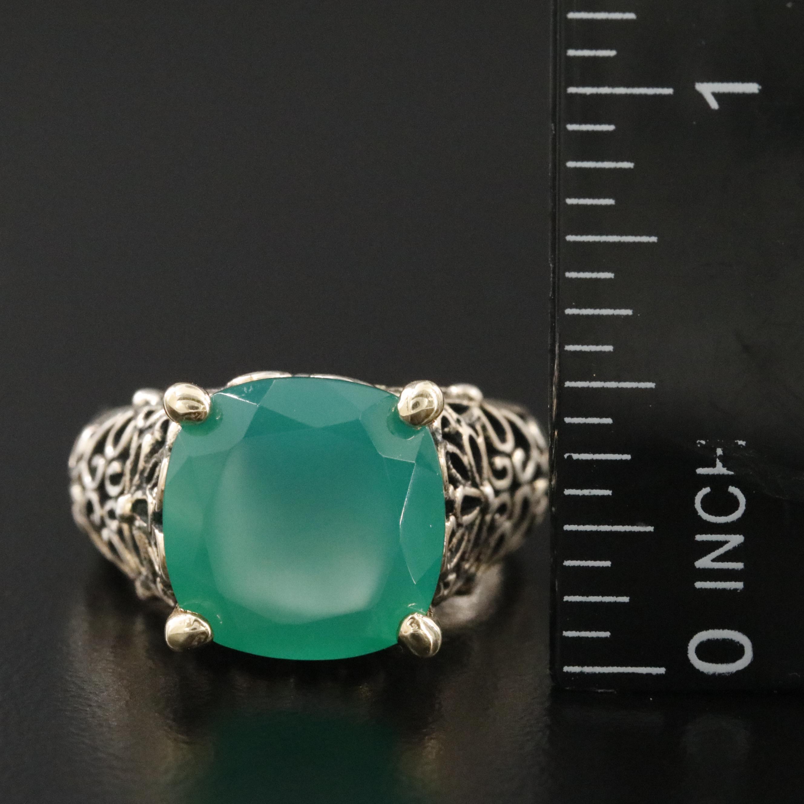 Sterling Chalcedony Ornate Ring with 14K Accents