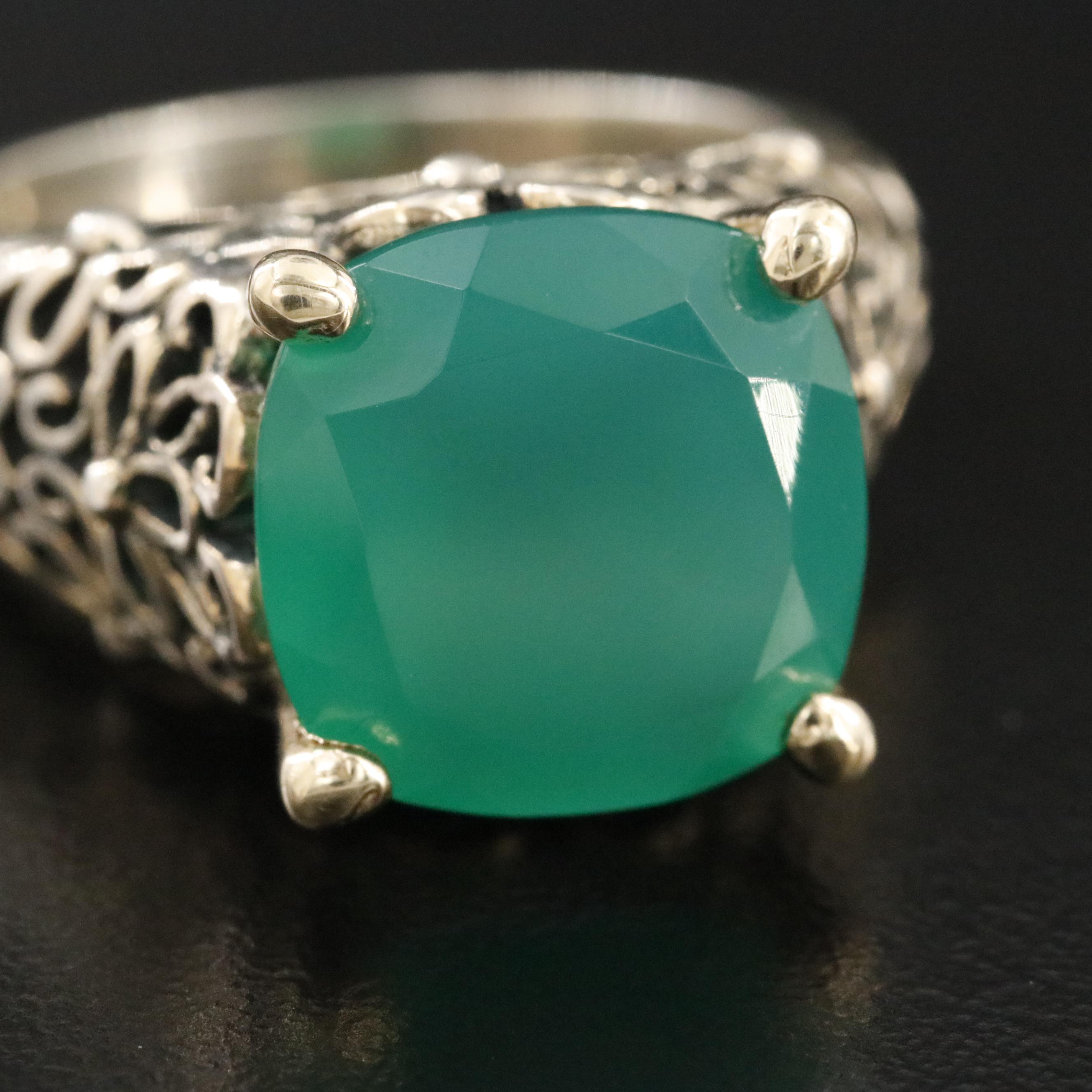 Sterling Chalcedony Ornate Ring with 14K Accents