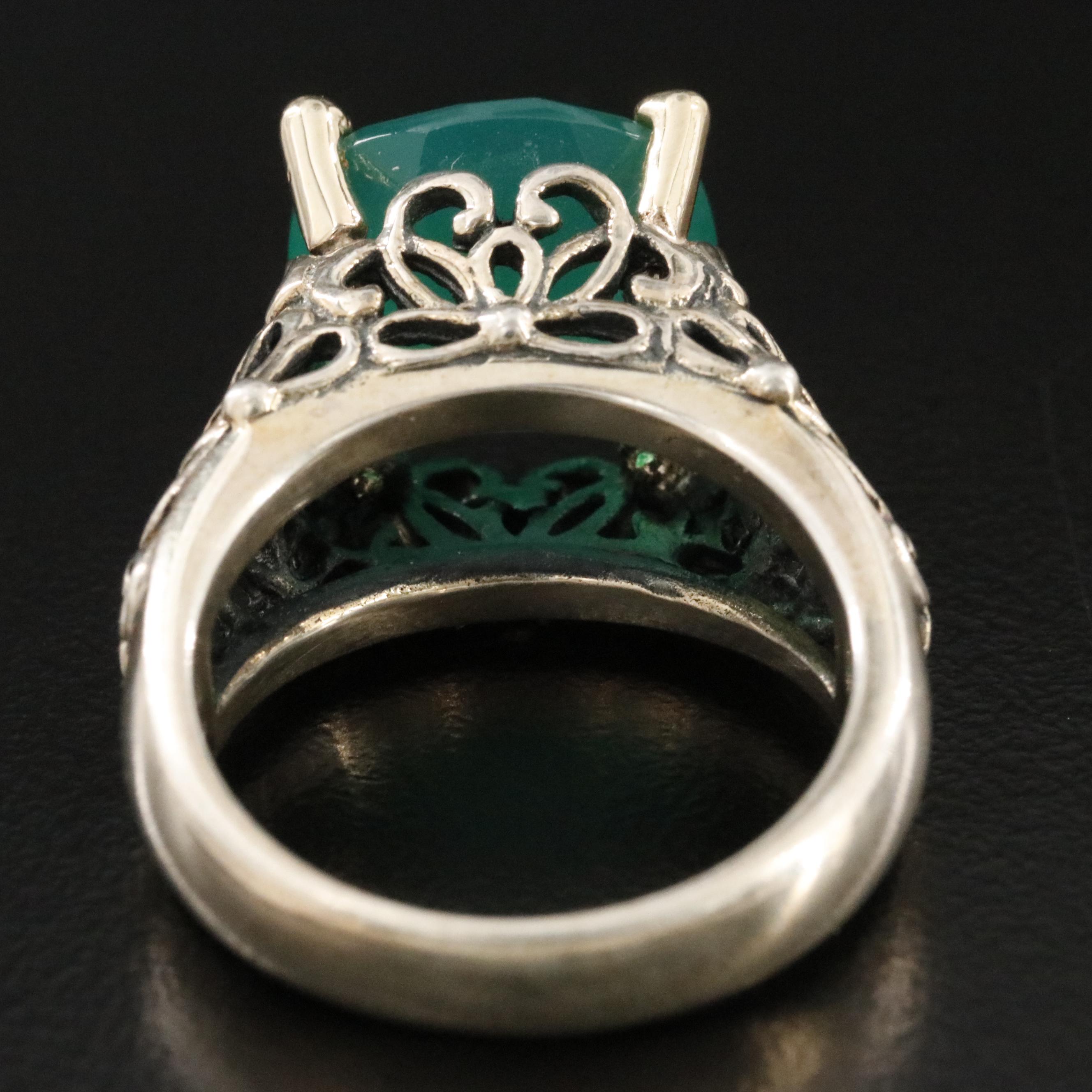 Sterling Chalcedony Ornate Ring with 14K Accents