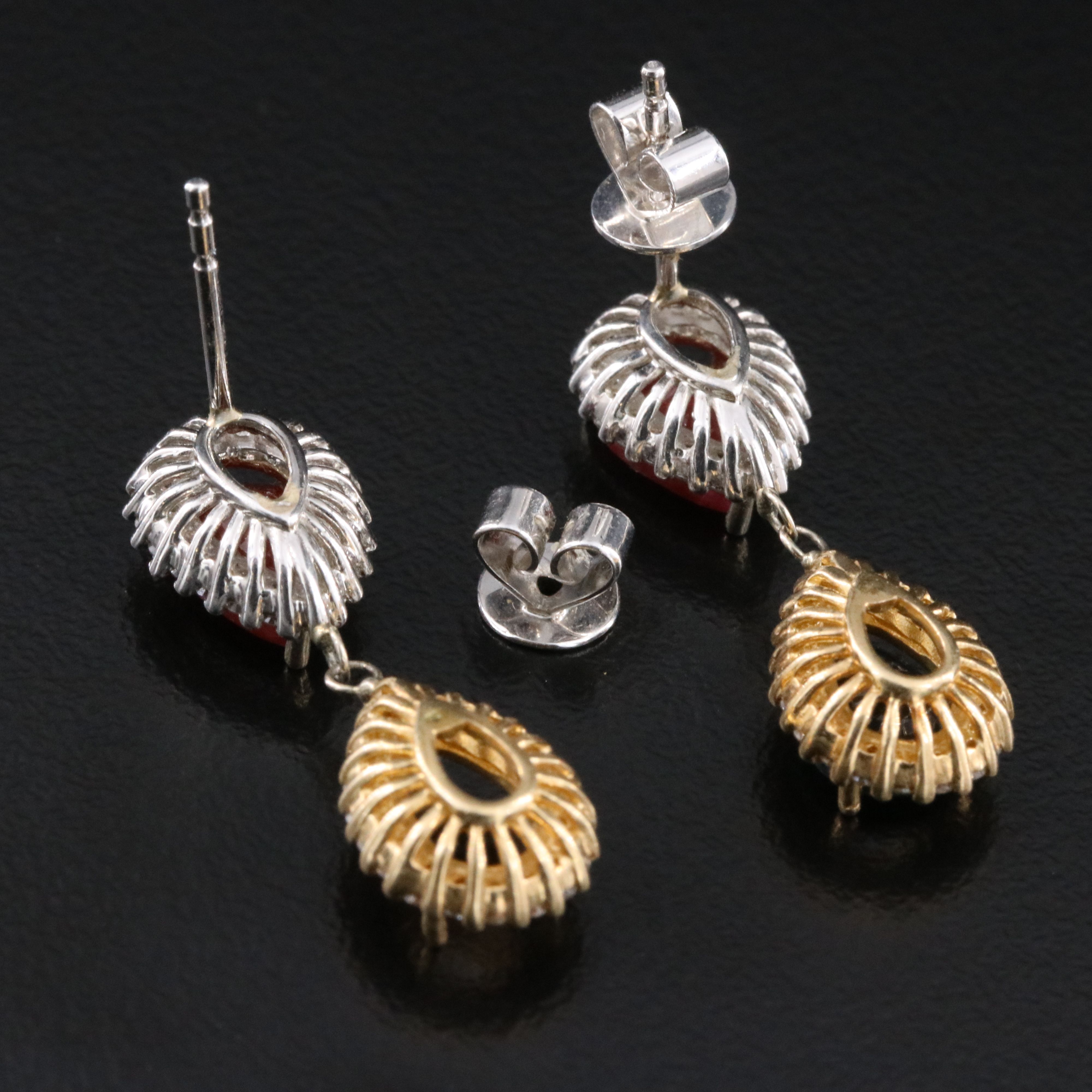 14K Two-Tone Sapphire, Filled Corundum, and Diamond Drop Earrings