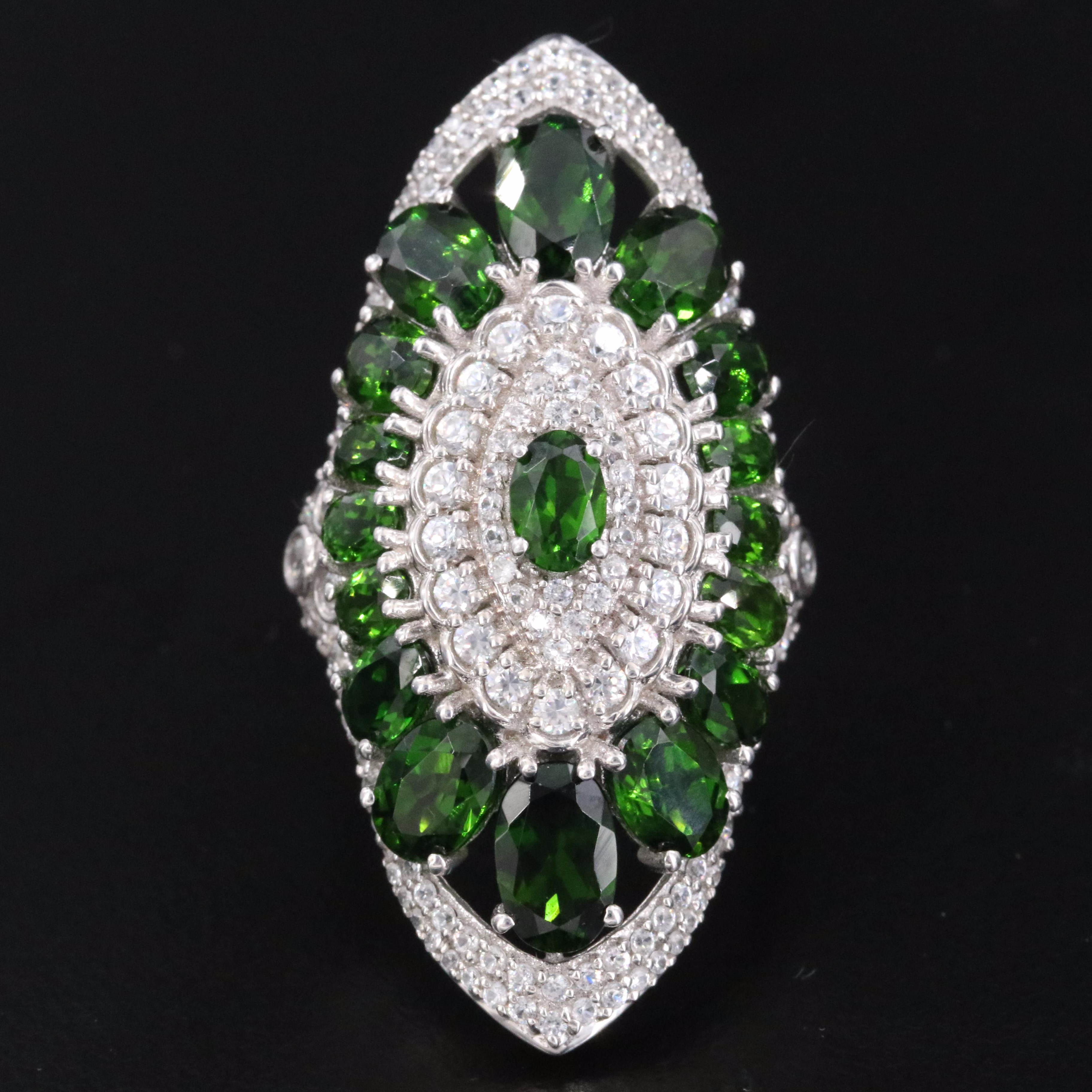 Sterling Diopside and White Topaz Pointer Ring