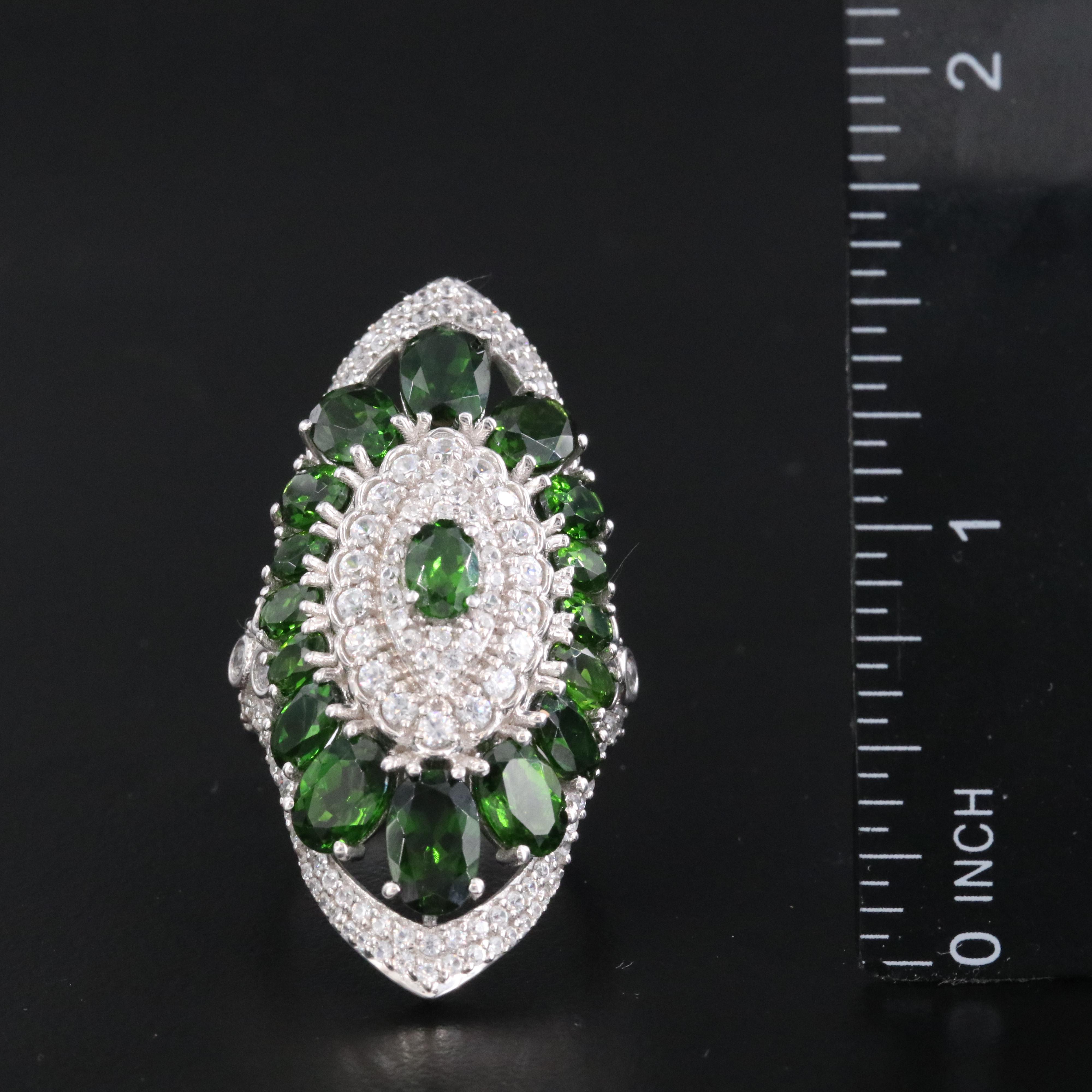 Sterling Diopside and White Topaz Pointer Ring
