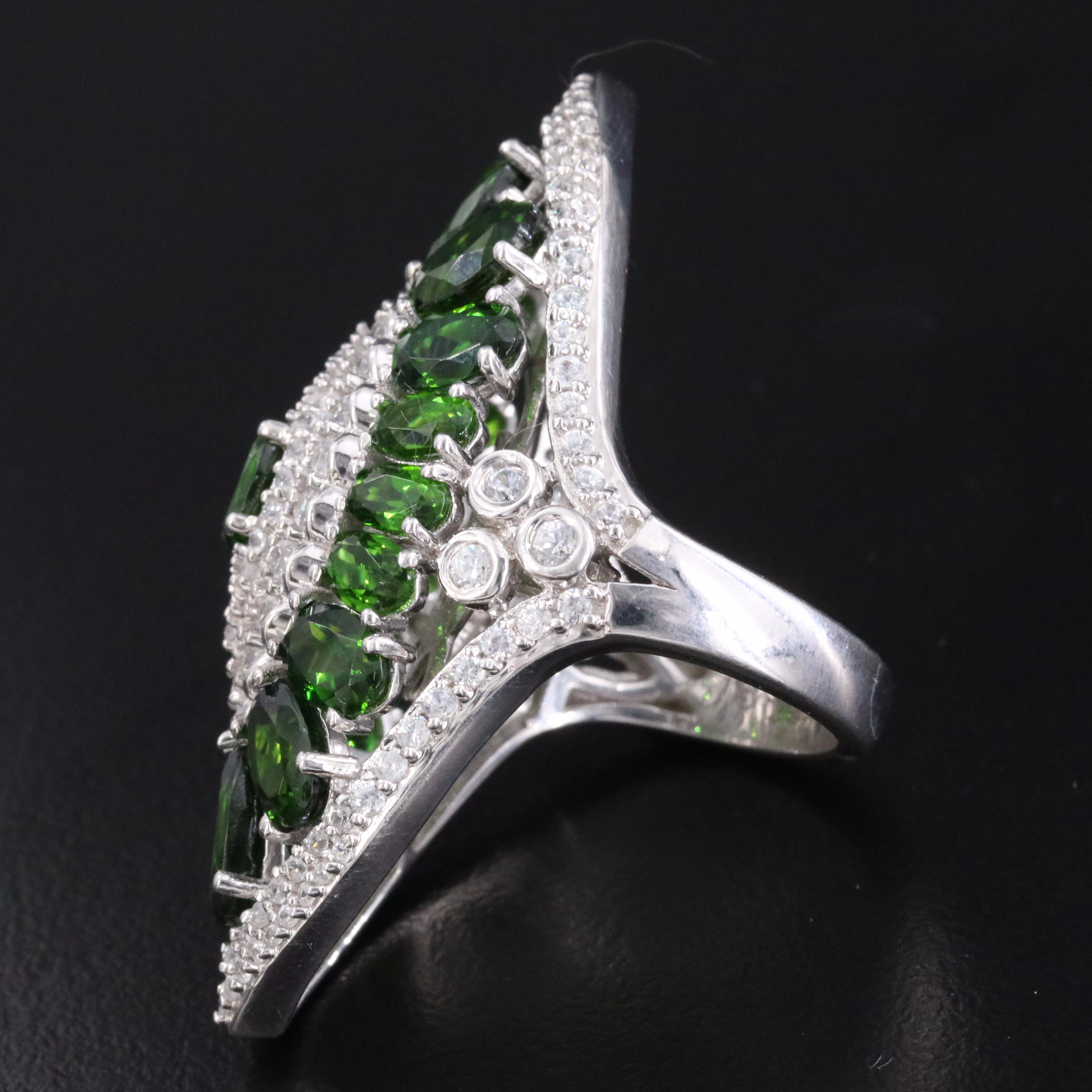 Sterling Diopside and White Topaz Pointer Ring