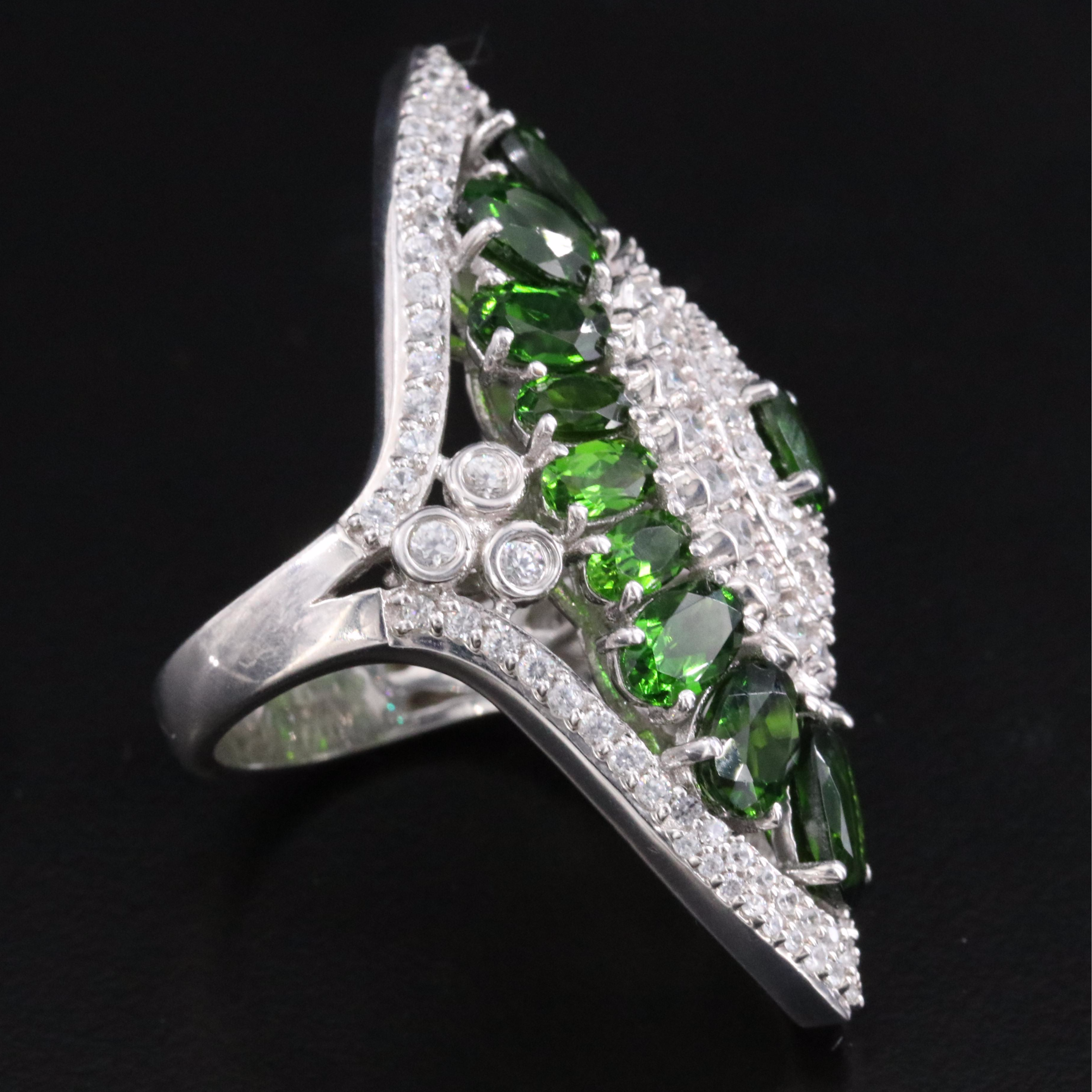 Sterling Diopside and White Topaz Pointer Ring