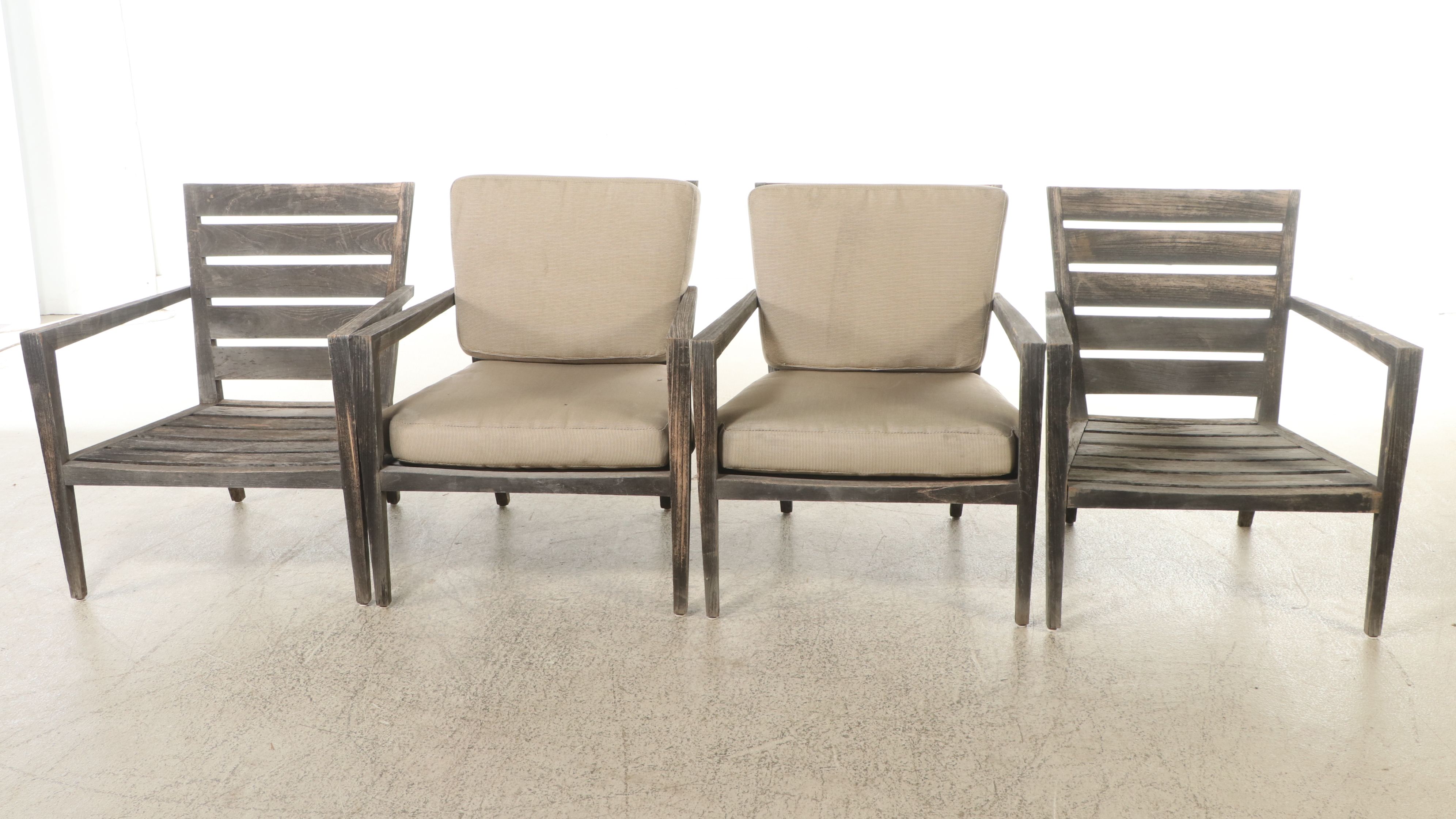 Teak Slat Wood Patio Chairs and Ottomans