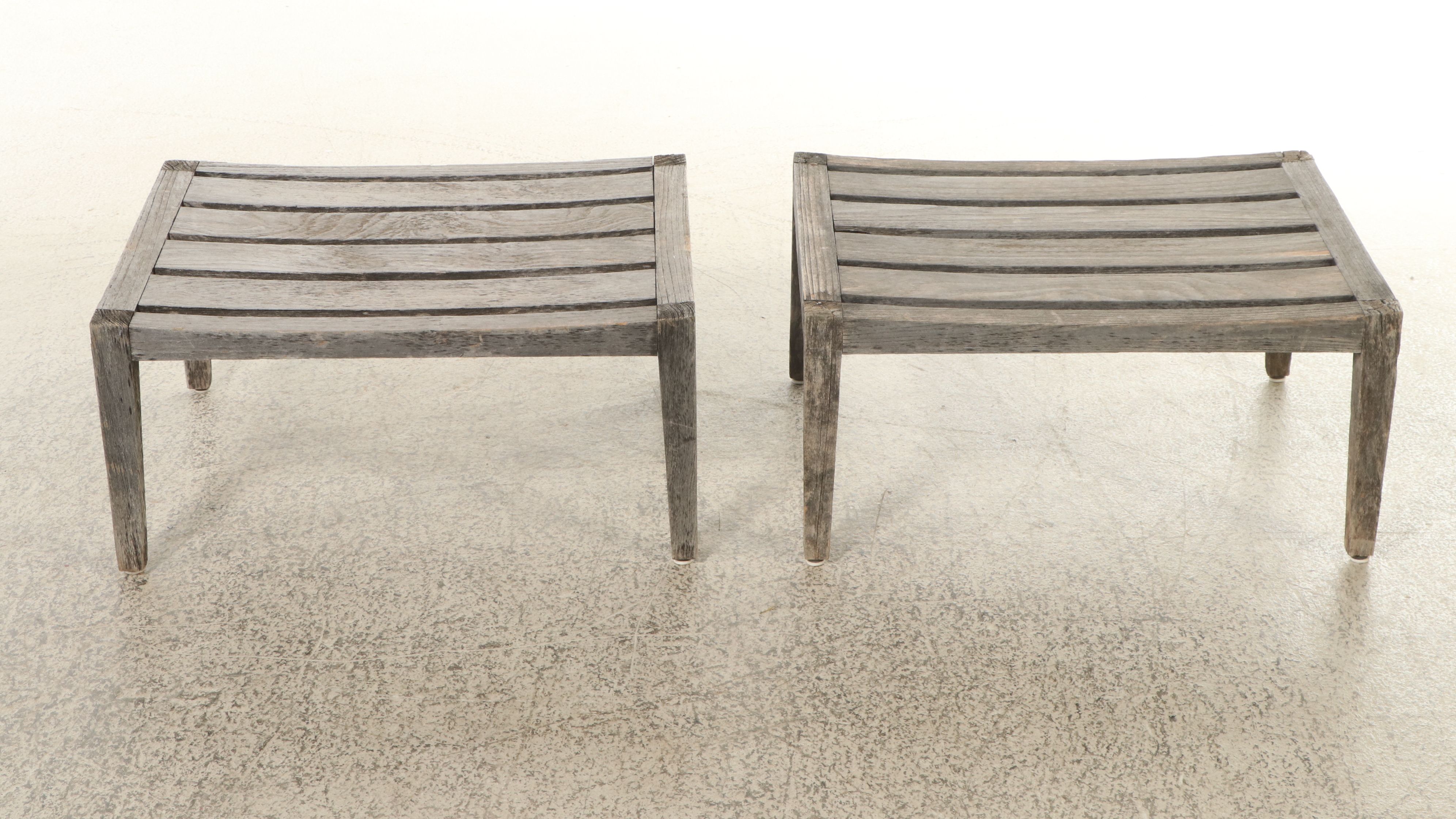 Teak Slat Wood Patio Chairs and Ottomans