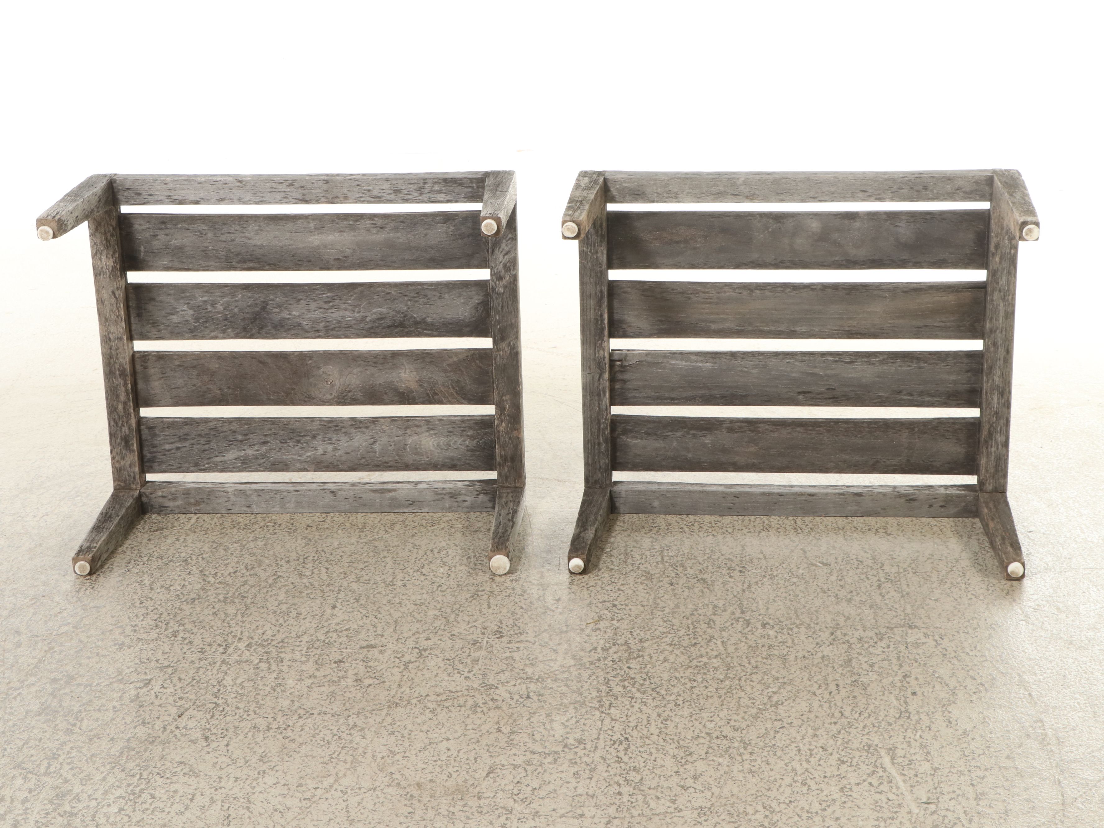 Teak Slat Wood Patio Chairs and Ottomans