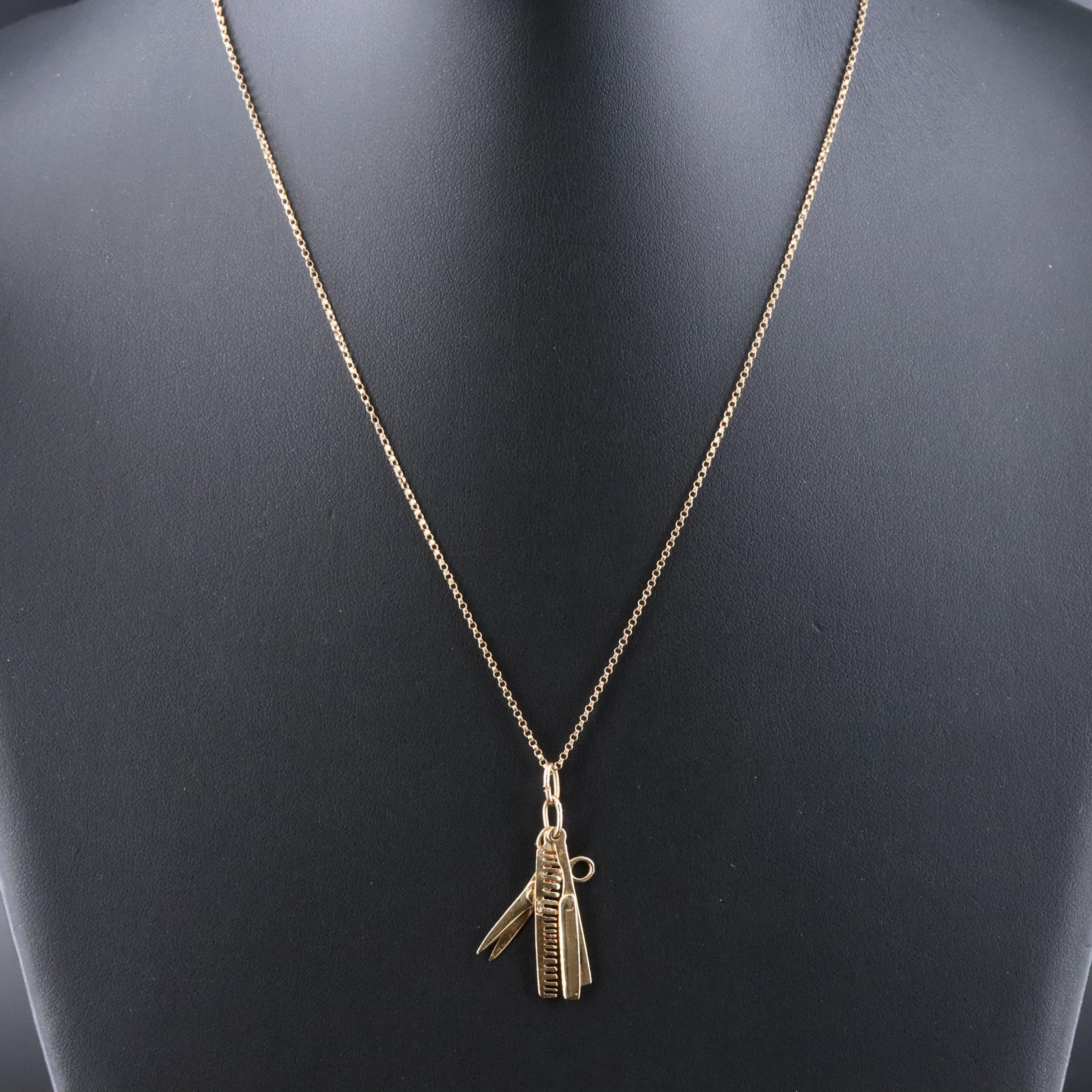14K Razor, Comb and Scissor Charm Necklace