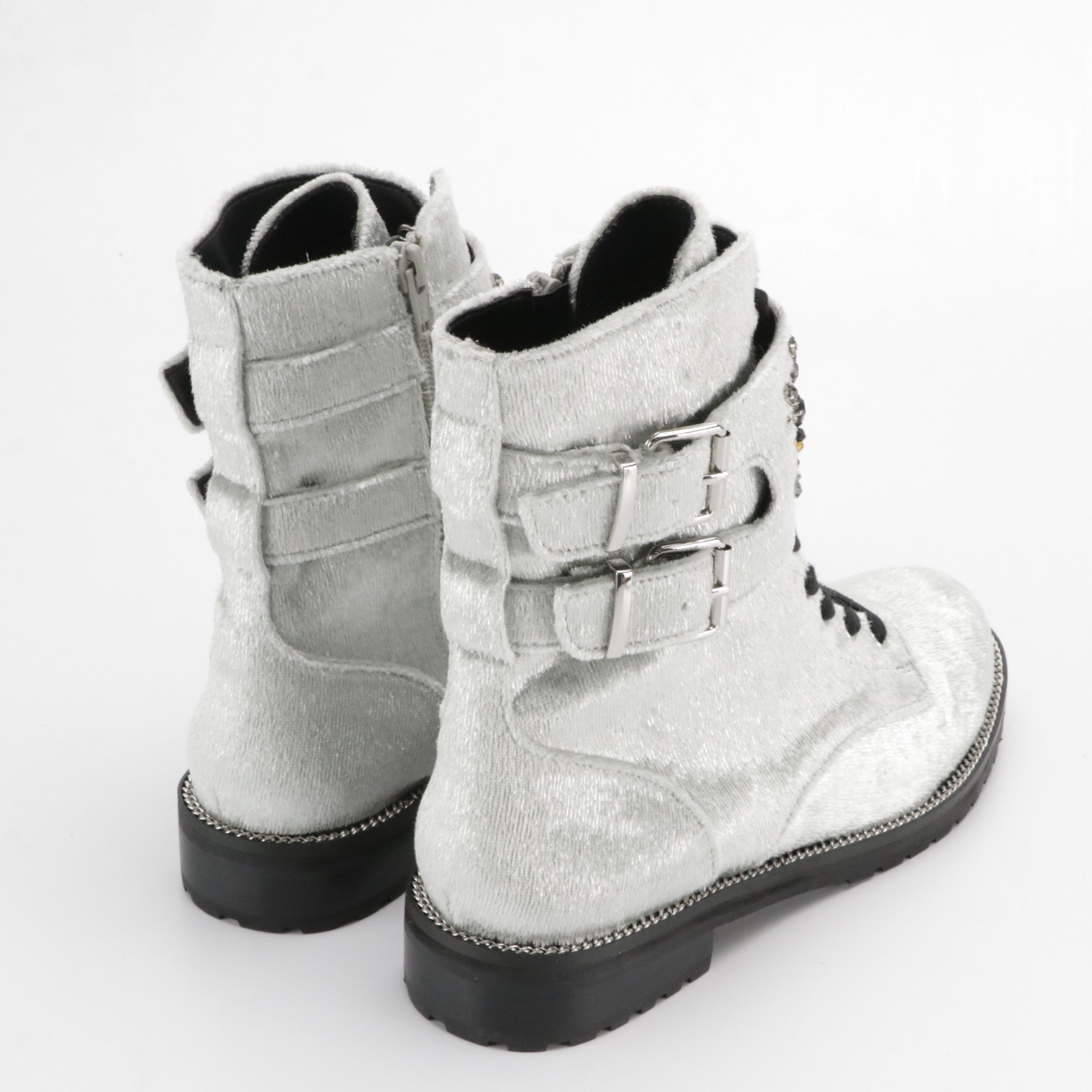 Kurt Geiger Sutton Eye Embellished Combat Boot in Silver