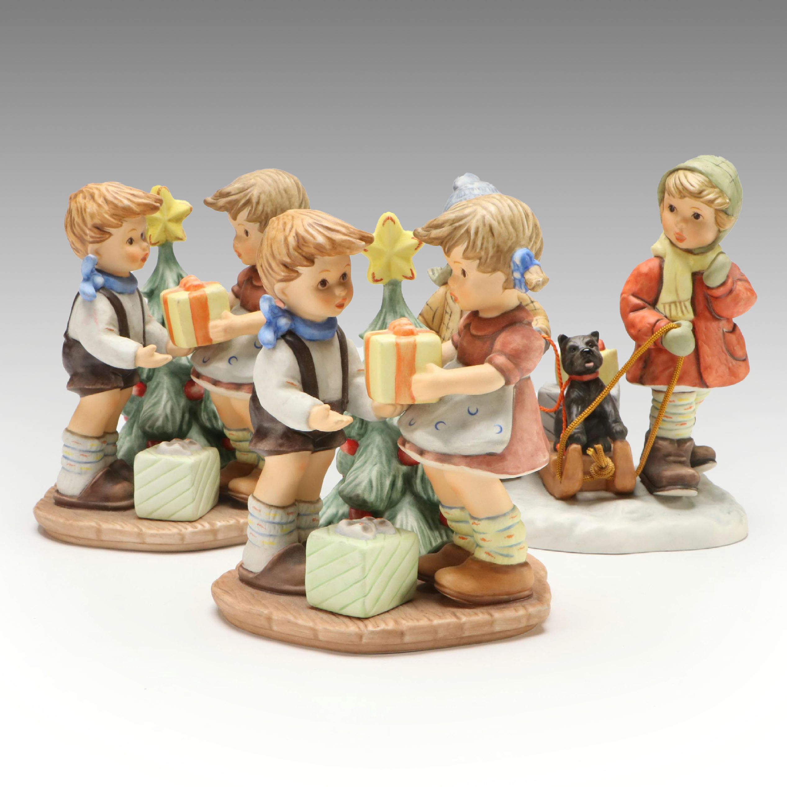 Goebel "A Present for You" and "Sledding Time" Porcelain Hummel Figurines, 1990s
