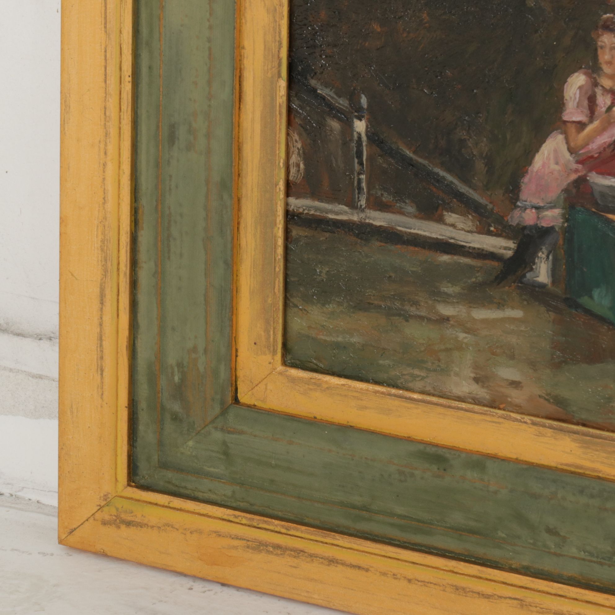 Impressionist Oil Painting of Patrons in a Busy Market Street, 17th Century