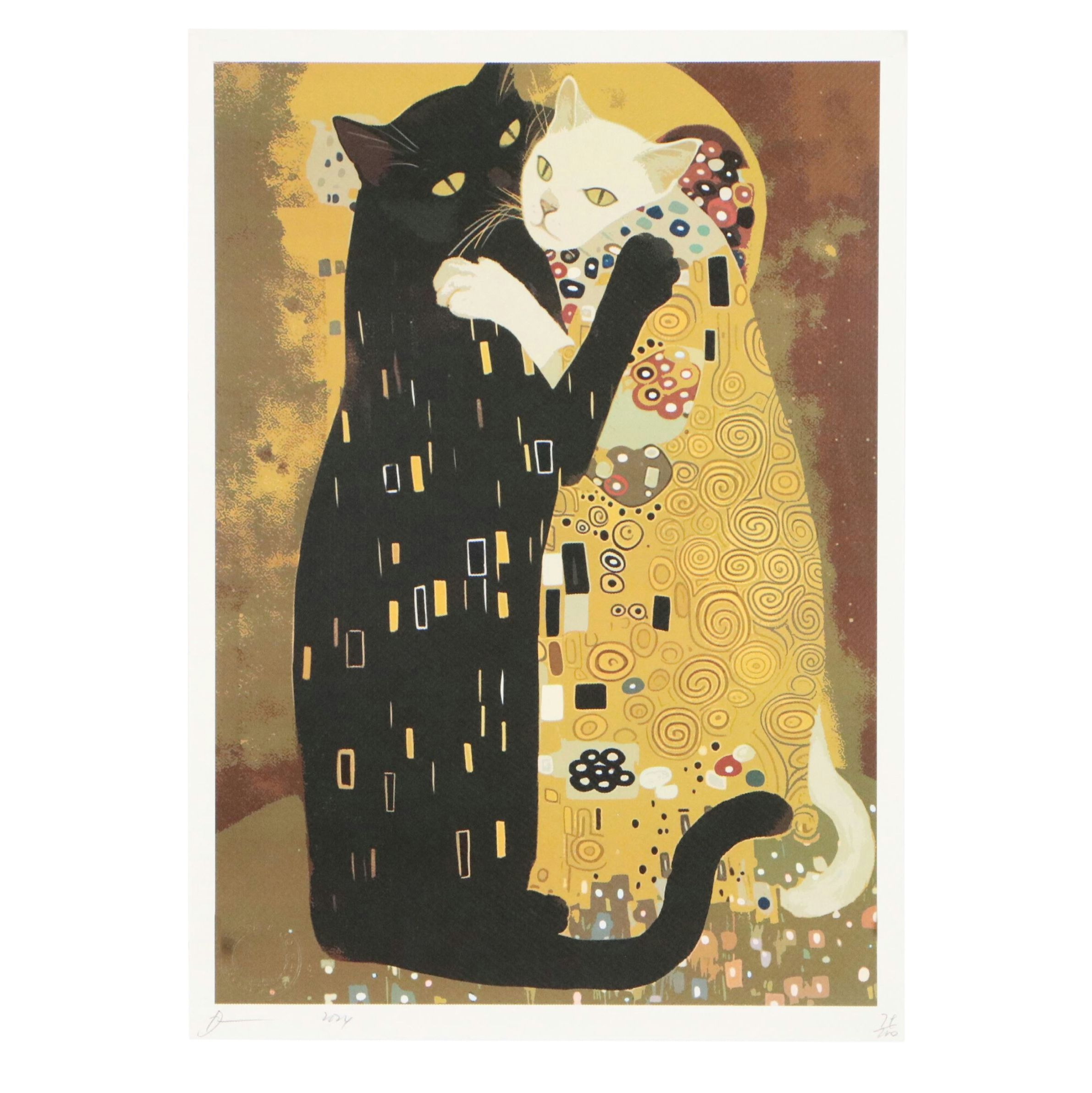 Death NYC Pop Art Digital Print of Cats After Klimt "The Kiss," 2024