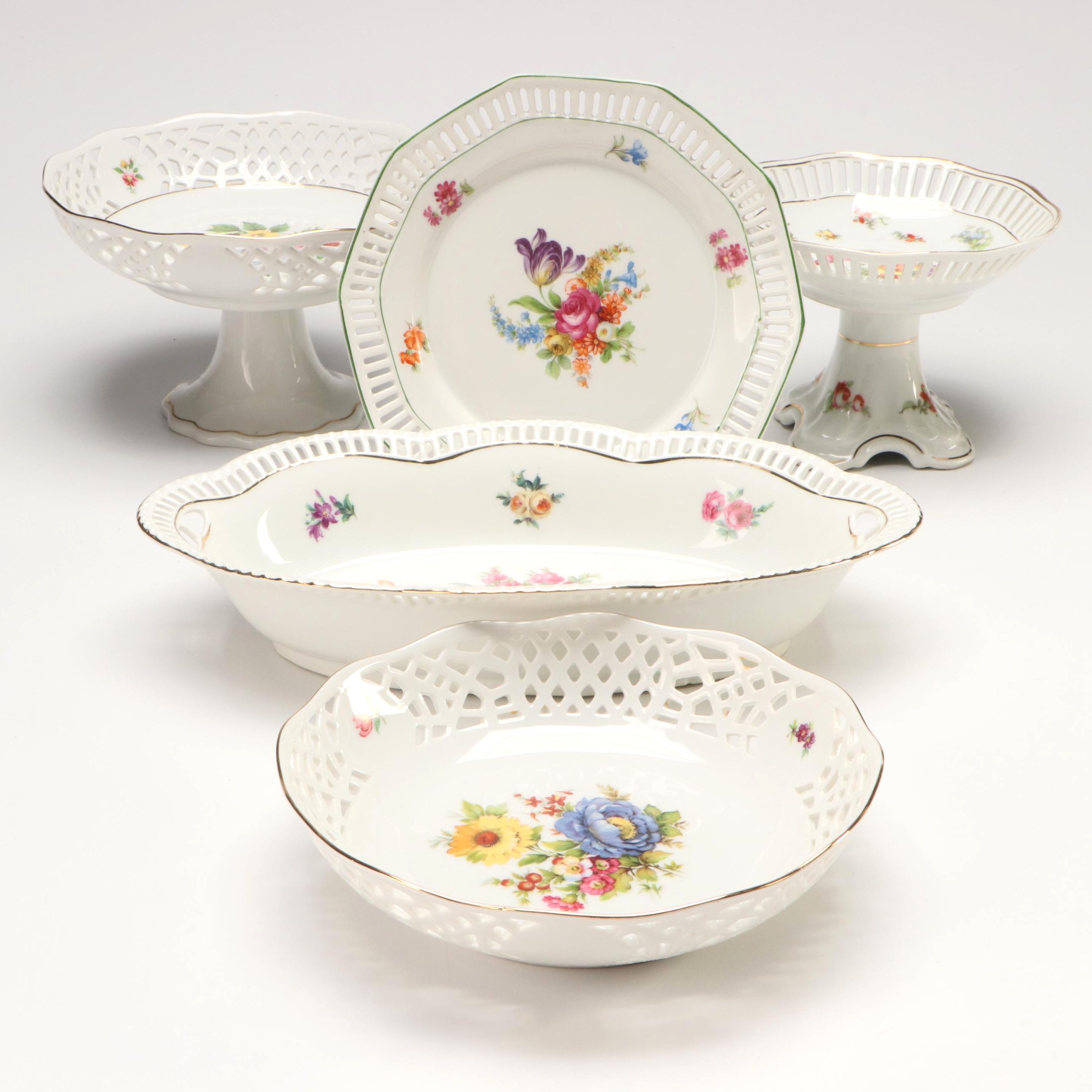 Schumann Floral Porcelain Serving Bowl with Other Floral Stands and Plates