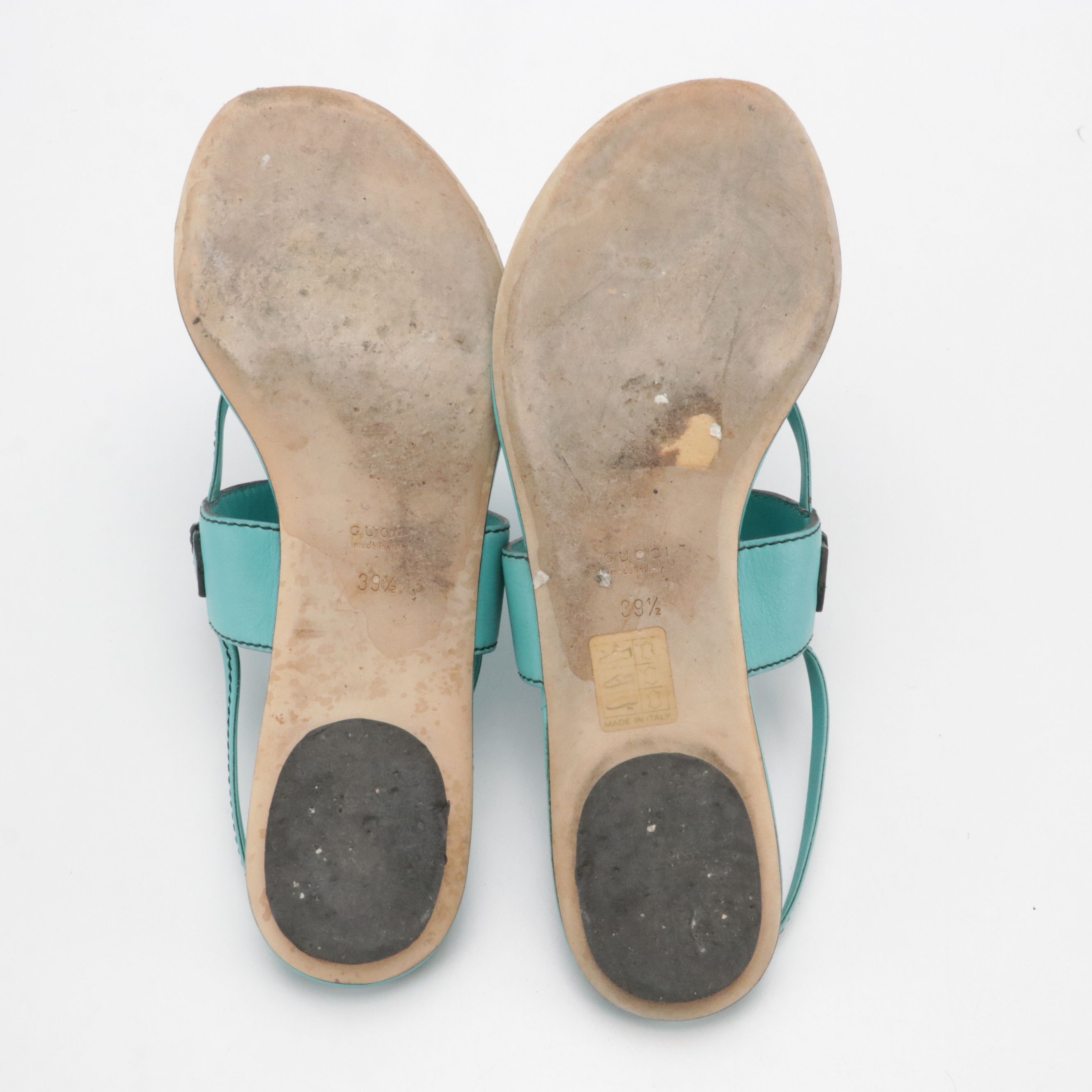 Gucci Horsebit Tassel Thong Sandals in Turquoise Leather with Box