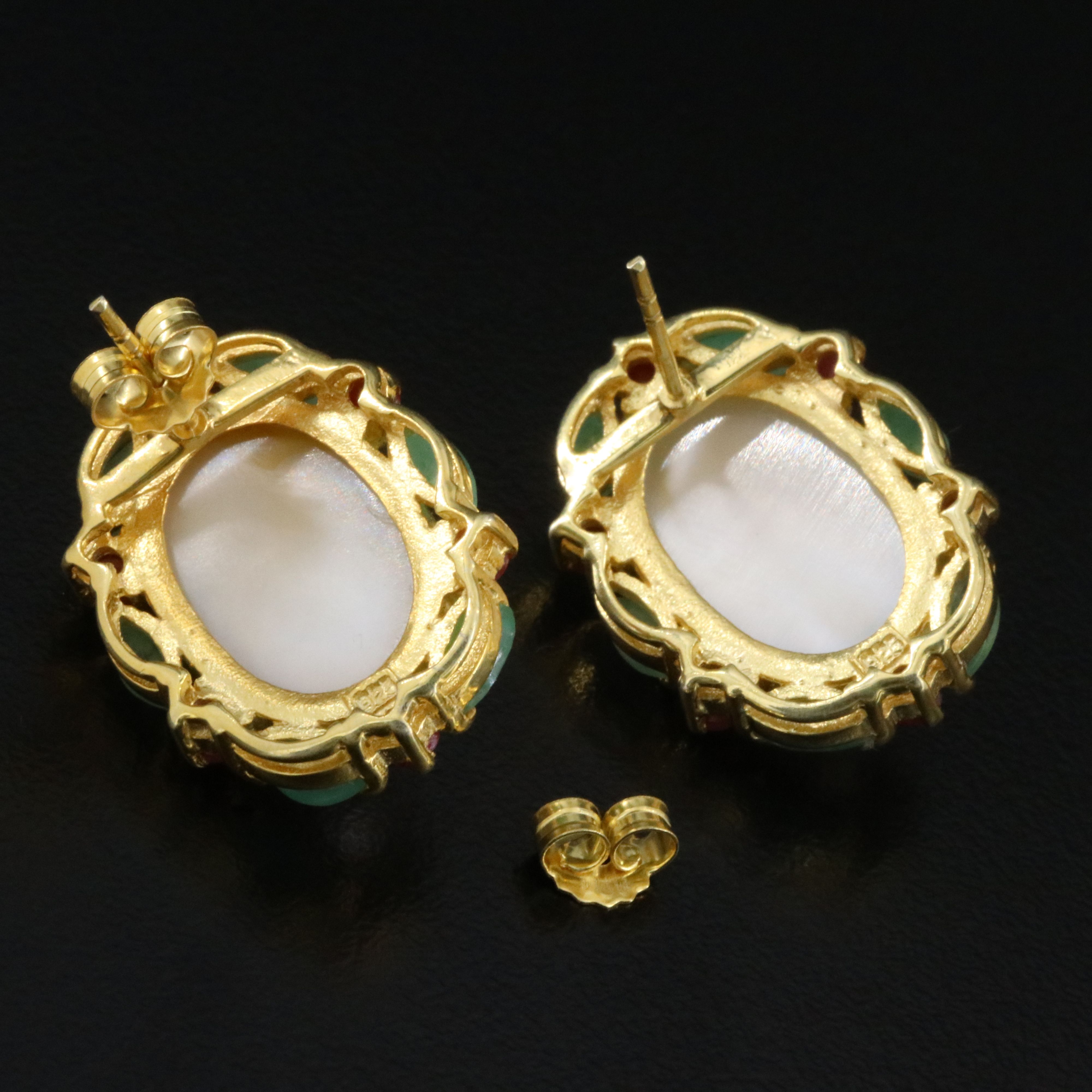 Sterling Faux Pearl, Ruby and Amethyst Button Earrings