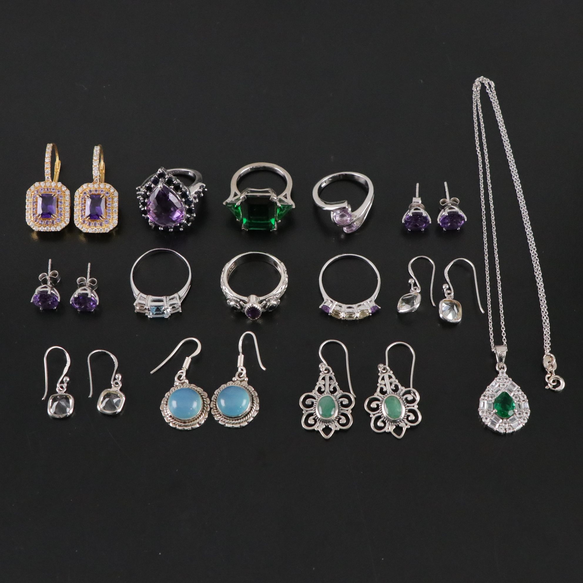 14 Assorted Sterling Silver Rings, Necklaces and Earrings