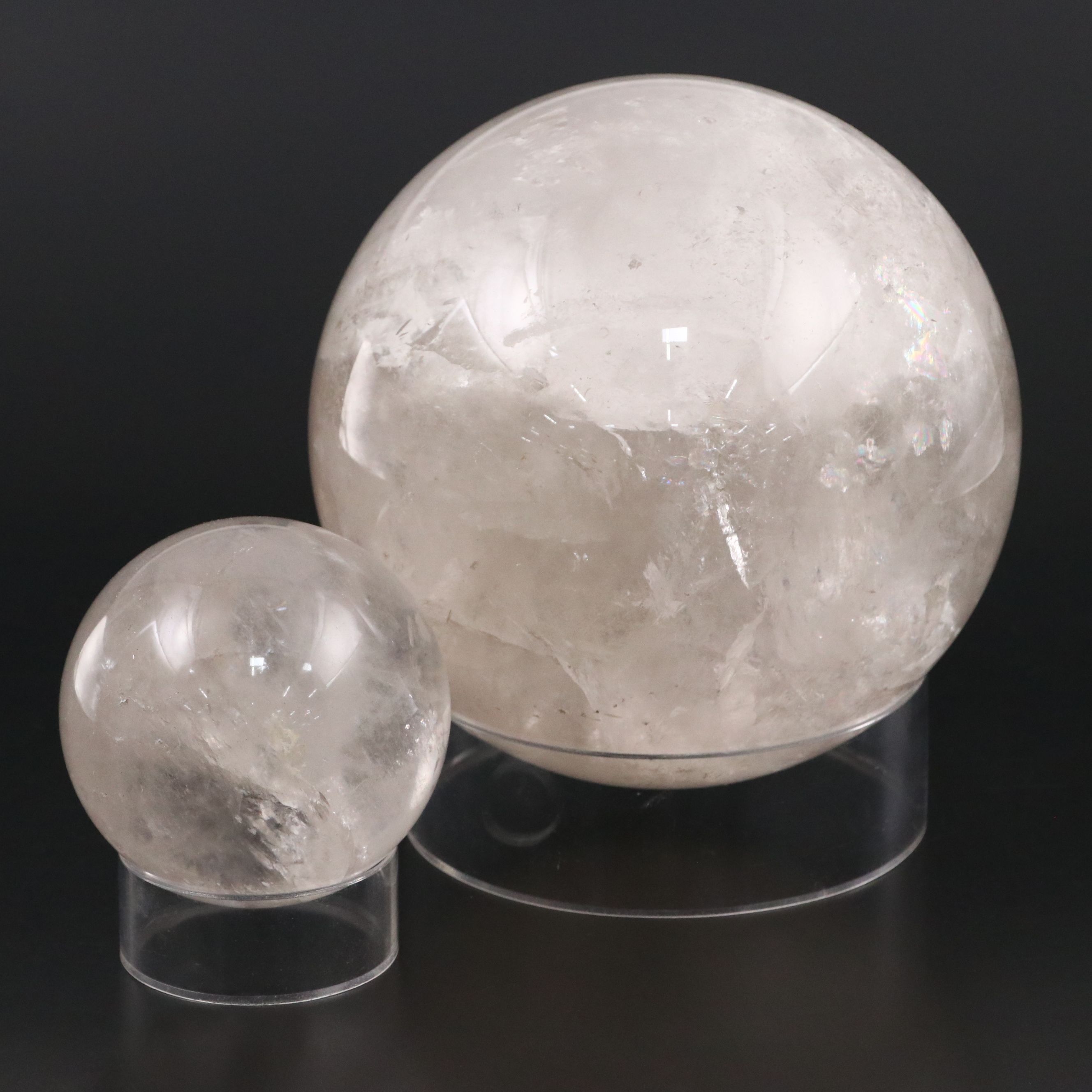 Polished Quartz Spheres with Display Stands
