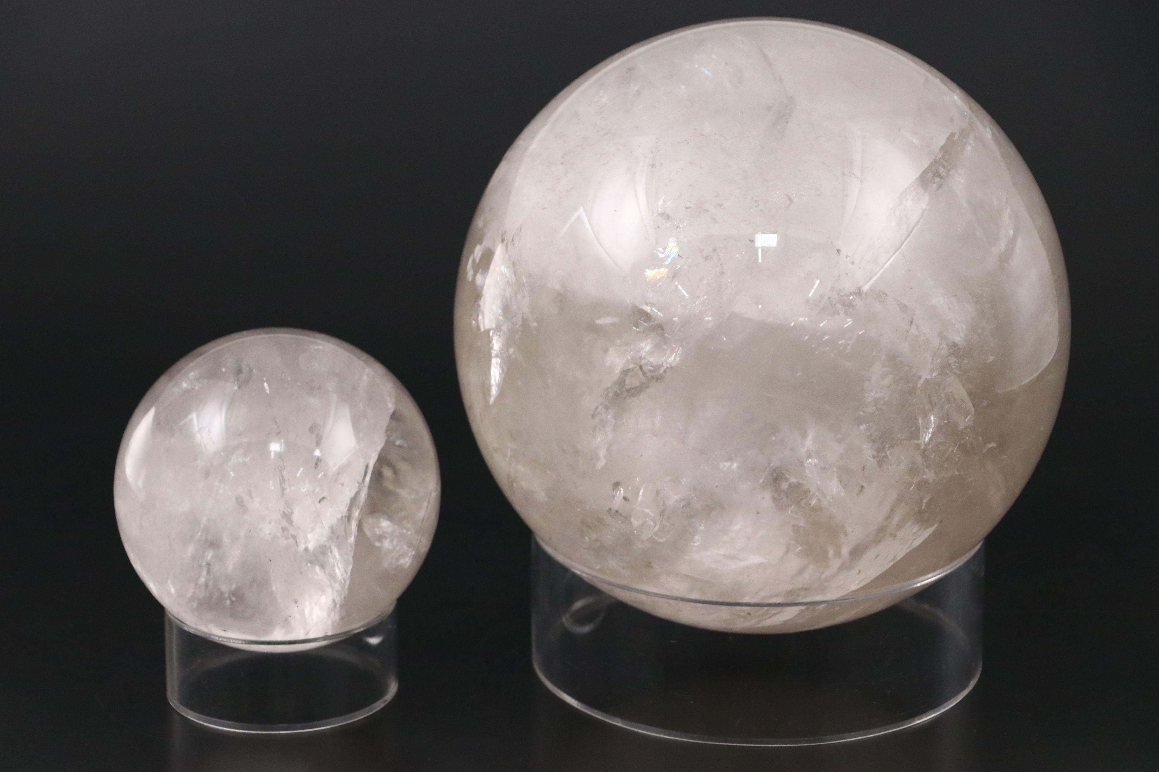 Polished Quartz Spheres with Display Stands