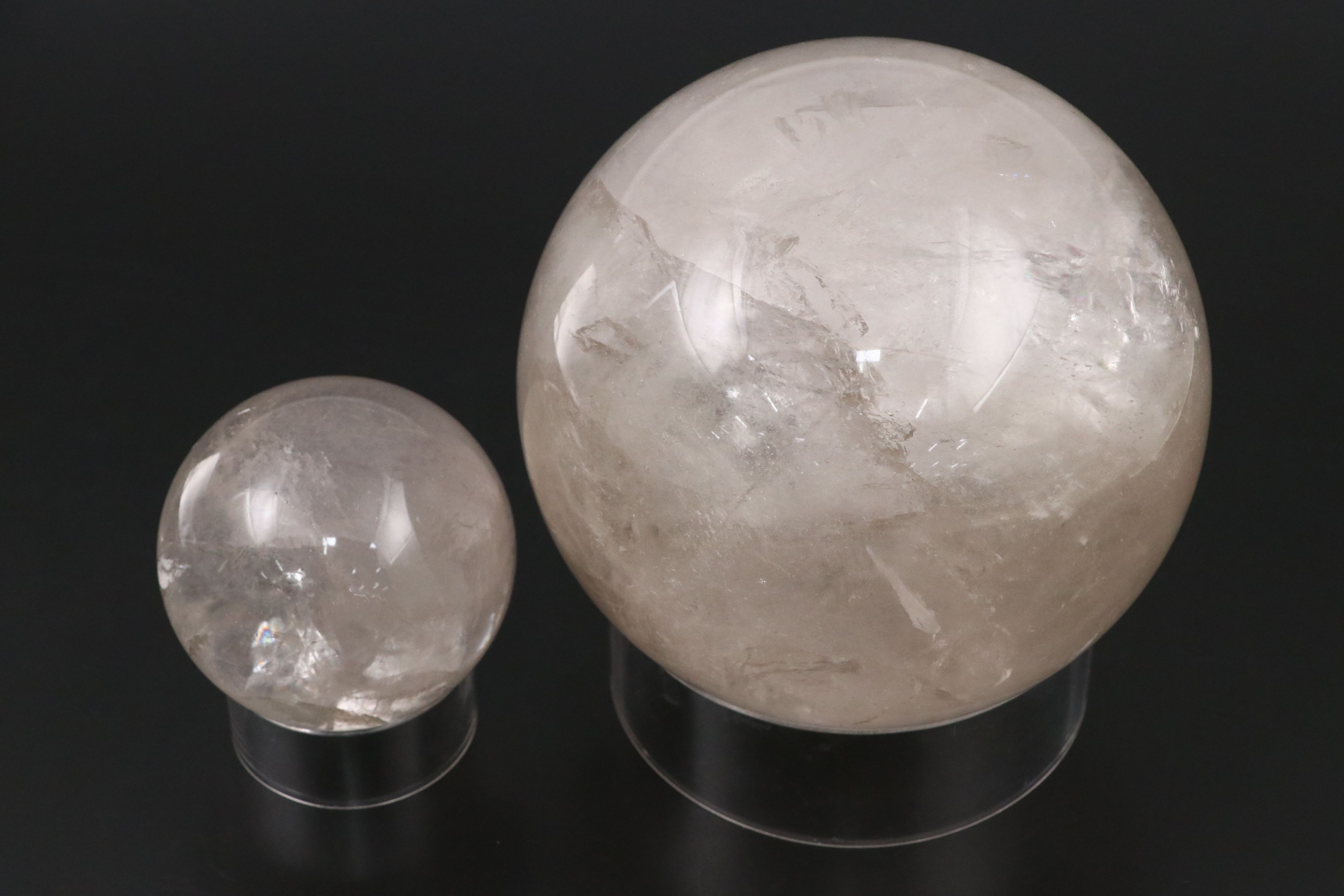 Polished Quartz Spheres with Display Stands
