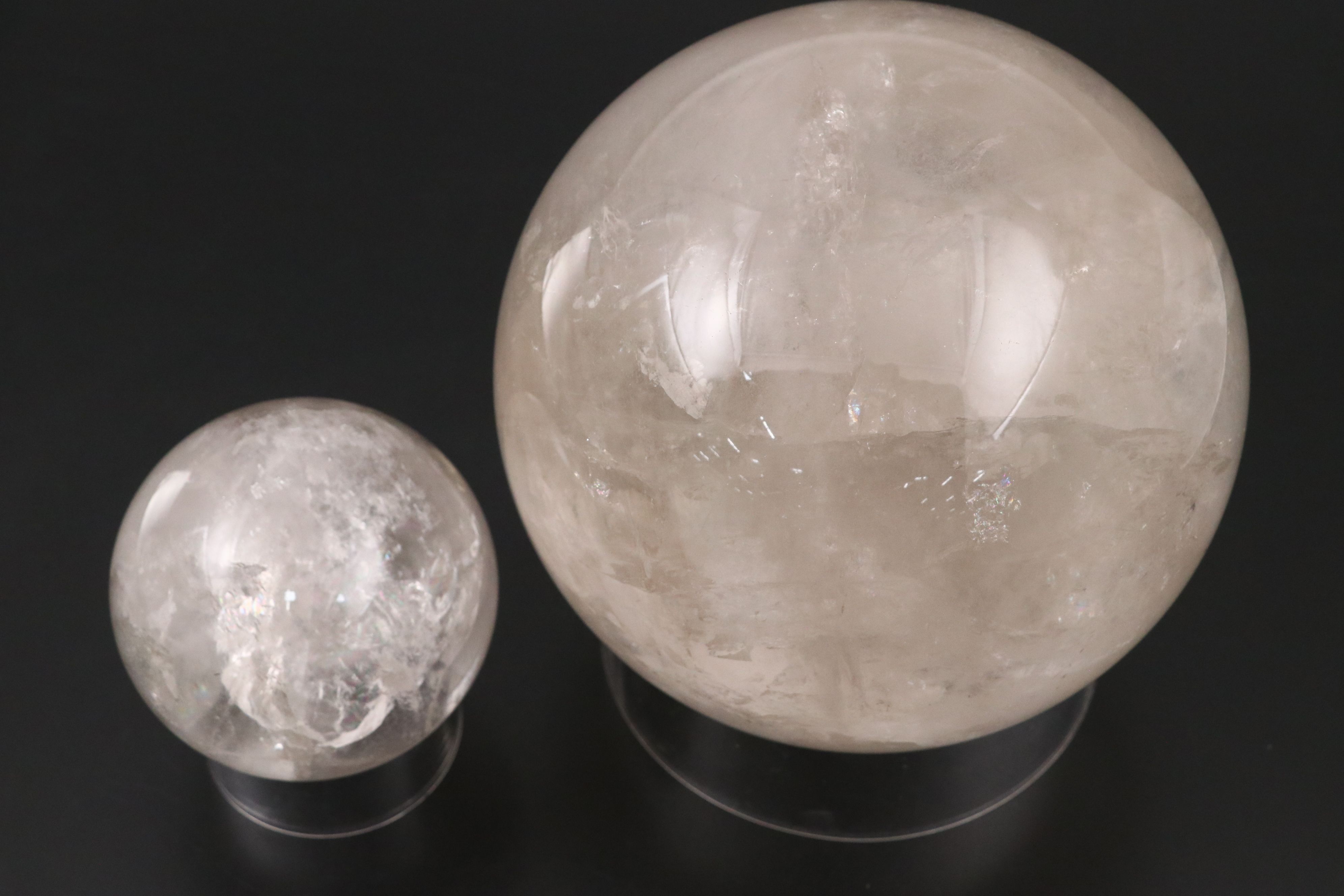 Polished Quartz Spheres with Display Stands