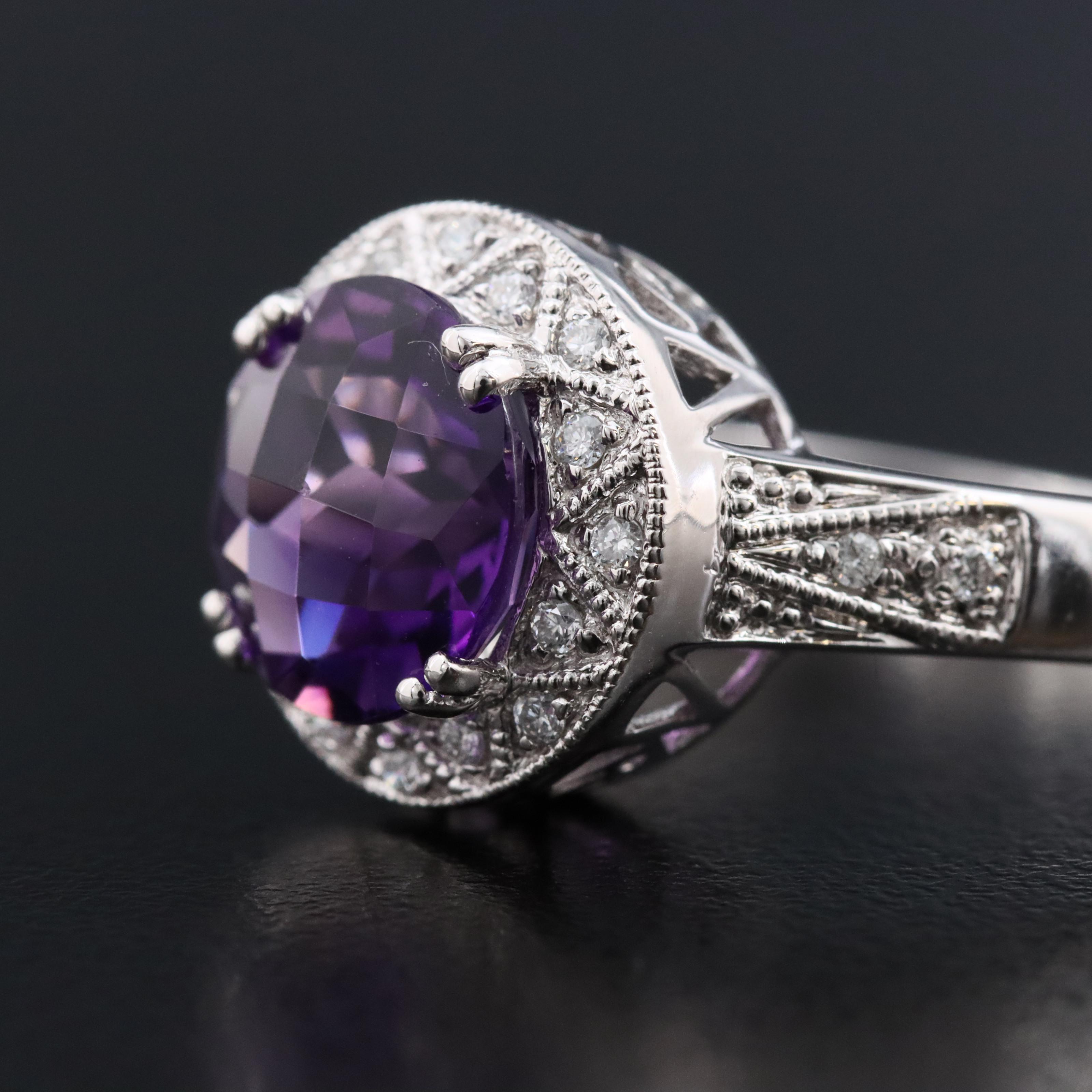 14K Amethyst and Diamond Ring