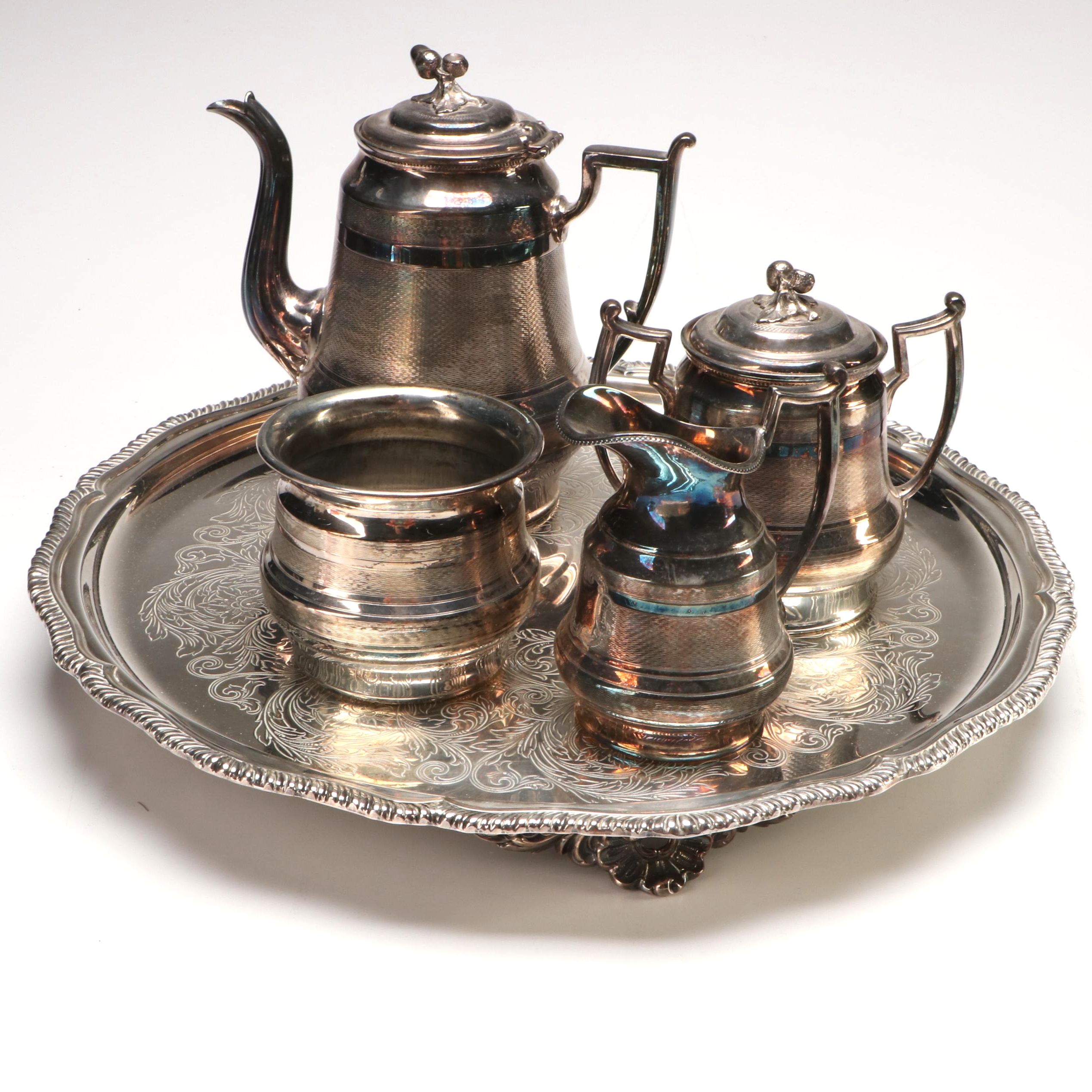 Victorian Style Monogrammed Silver Plate Teaware