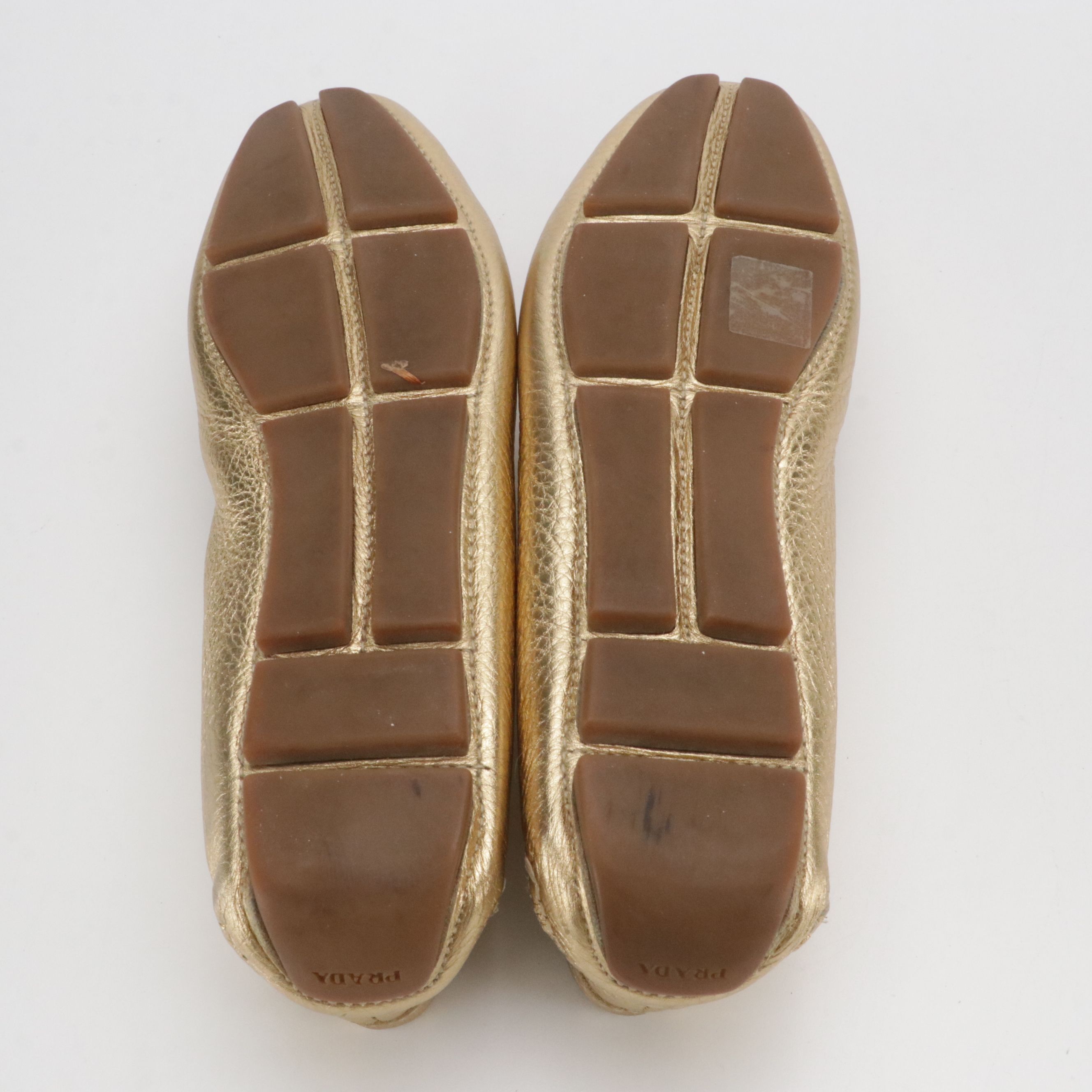 Prada Gold Metallic Leather Penny Loafers with Box