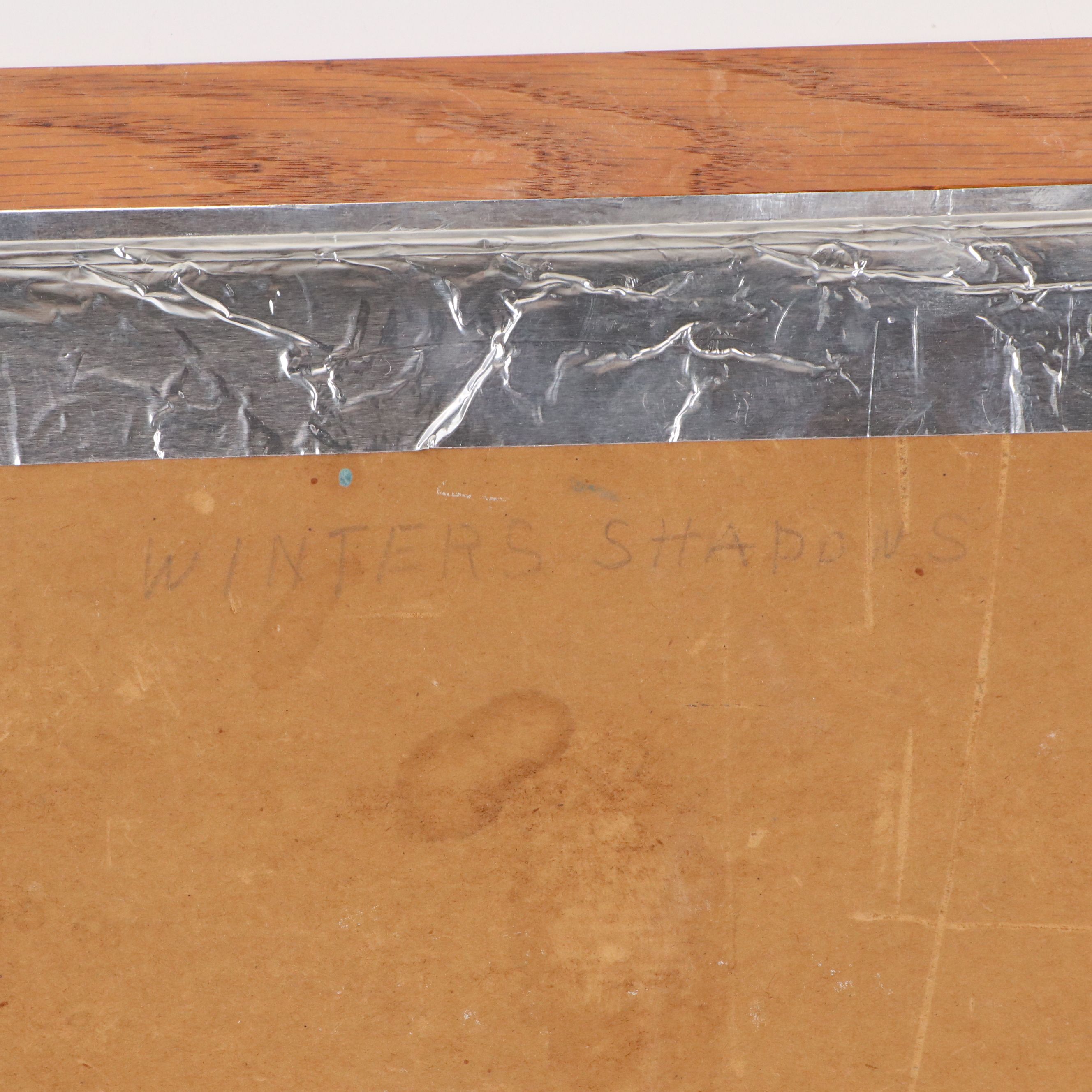 Oil Painting of Wintry Neighborhood Scene, Mid-20th Century