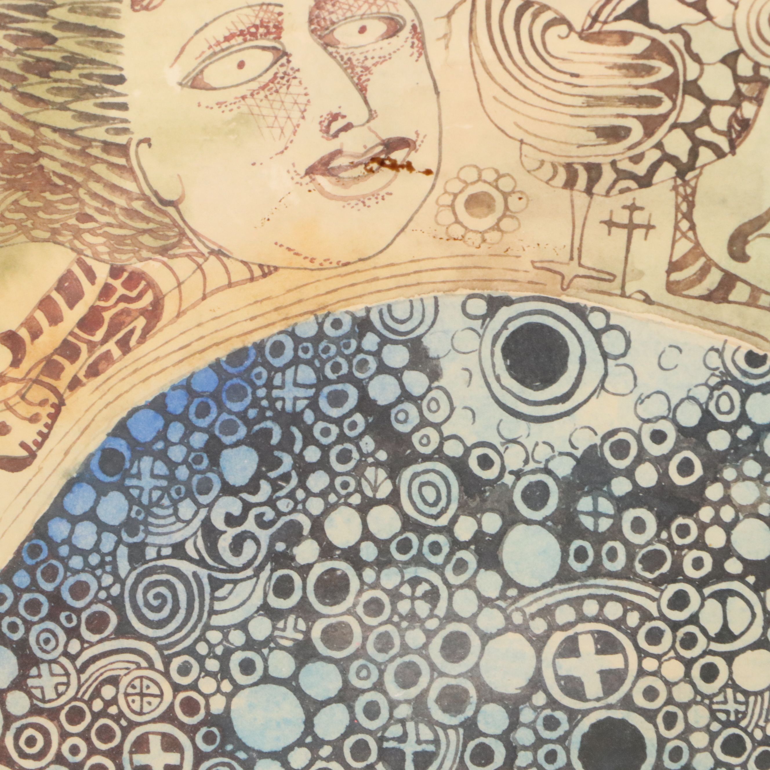 Nikolay Manuylov "Kuk" Surrealist Figural Watercolor Painting, 20th Century