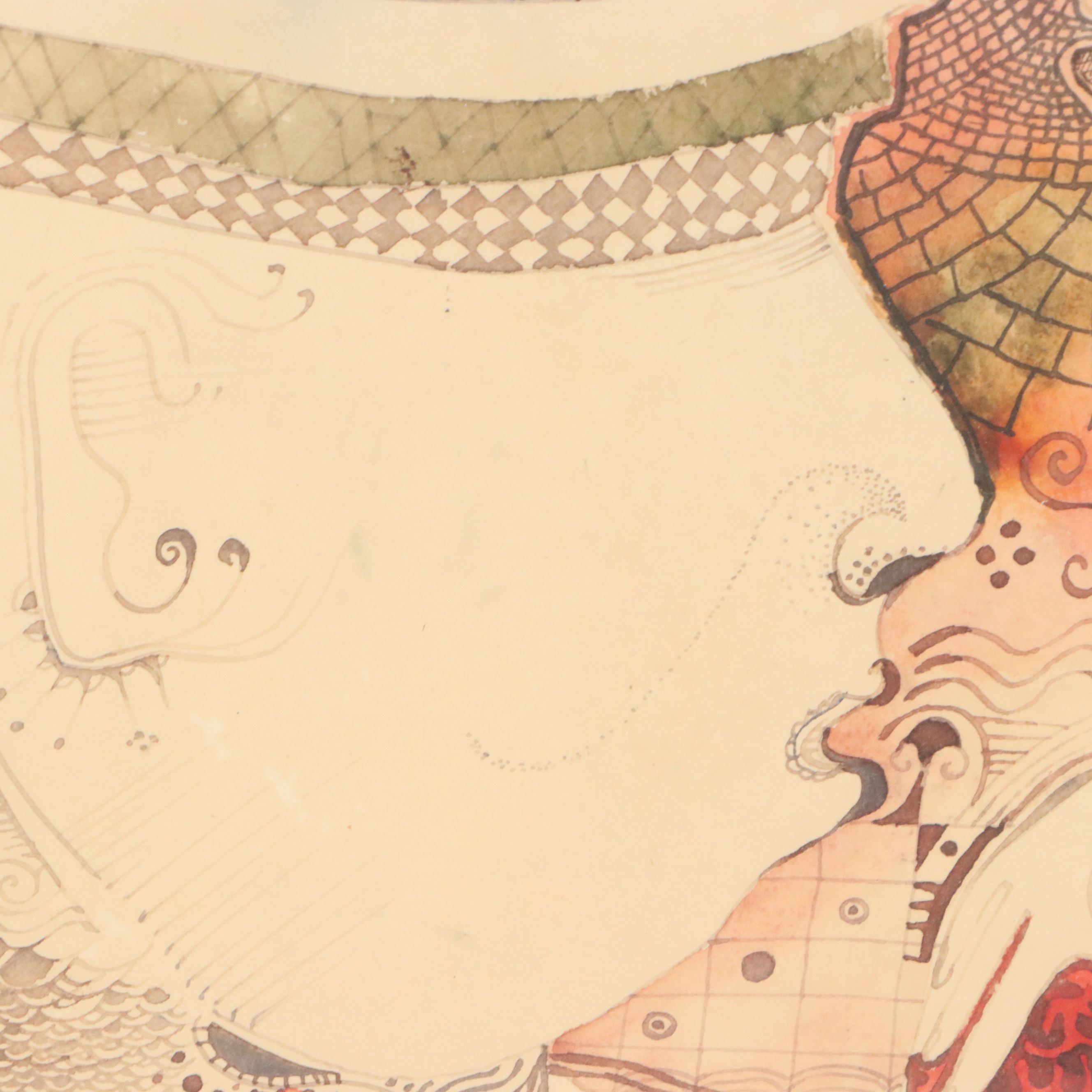 Nikolay Manuylov "Kuk" Surrealist Figural Watercolor Painting, 20th Century