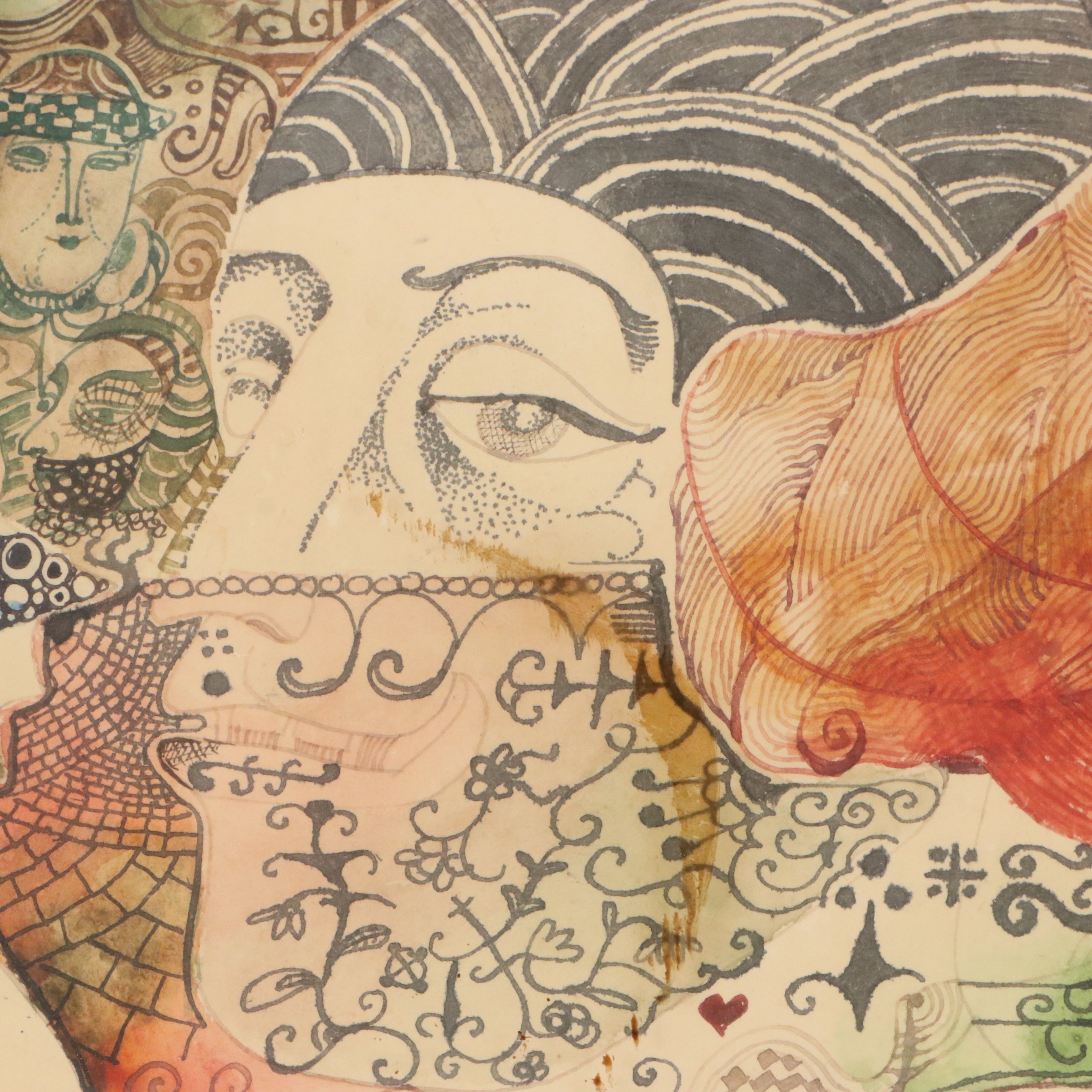 Nikolay Manuylov "Kuk" Surrealist Figural Watercolor Painting, 20th Century