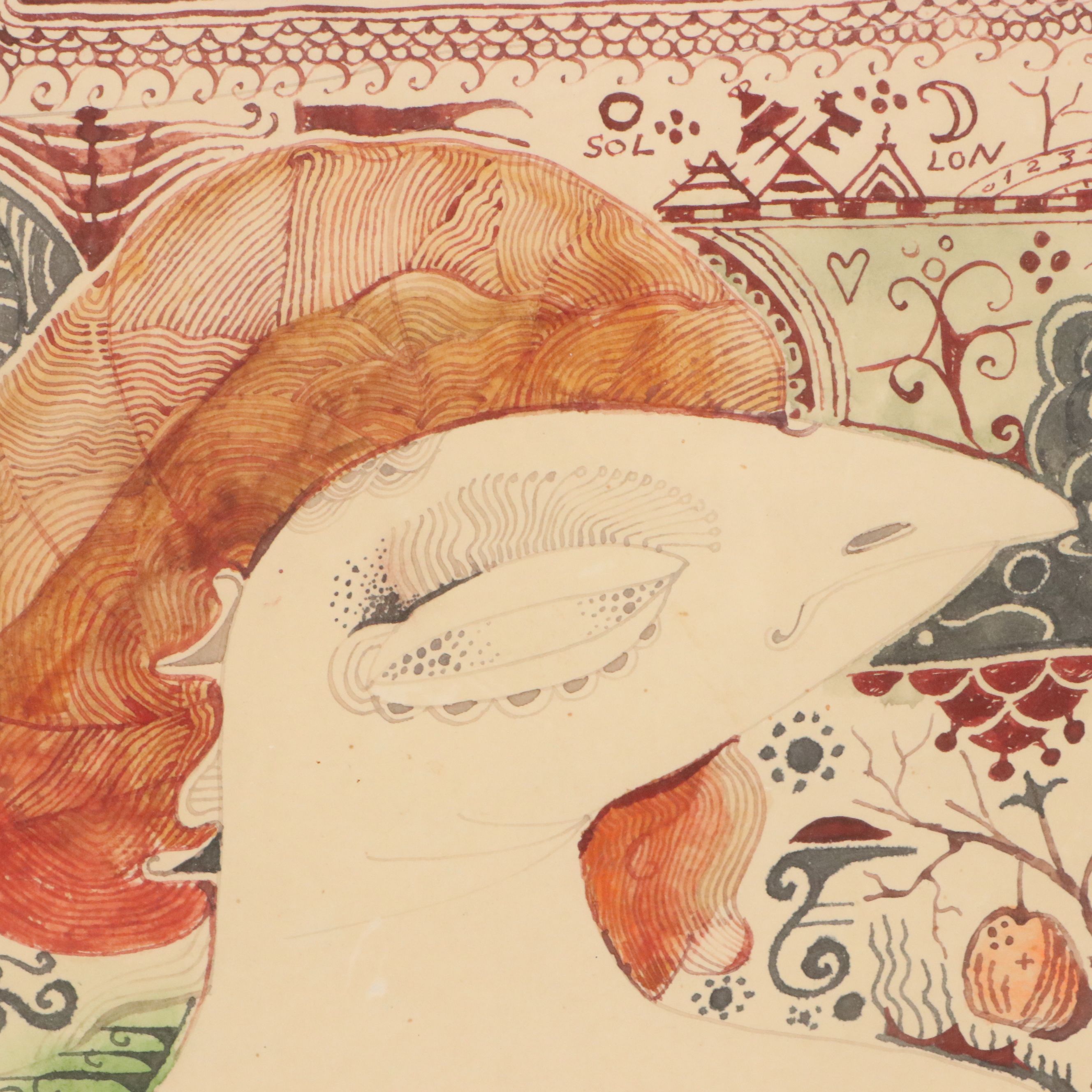 Nikolay Manuylov "Kuk" Surrealist Figural Watercolor Painting, 20th Century