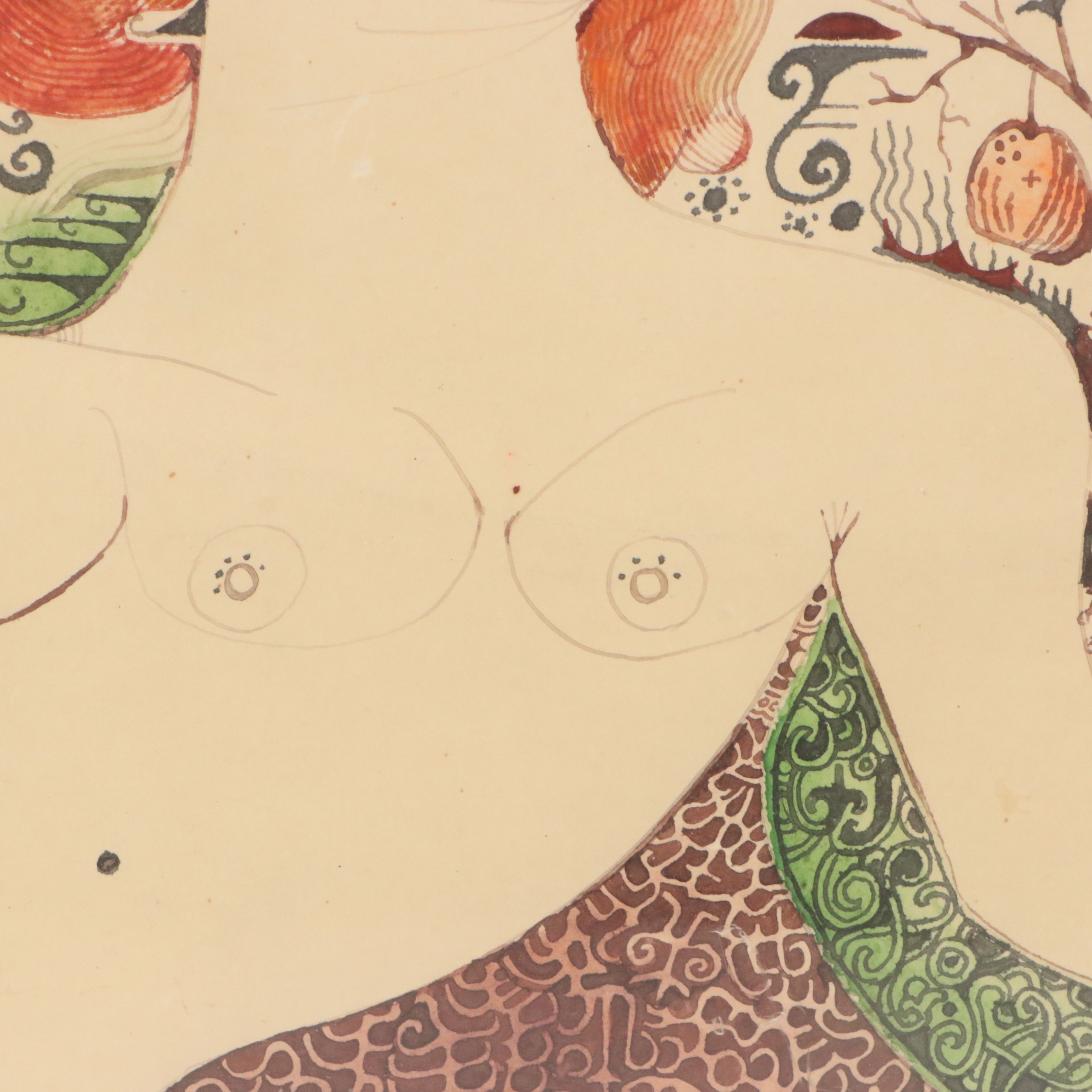 Nikolay Manuylov "Kuk" Surrealist Figural Watercolor Painting, 20th Century