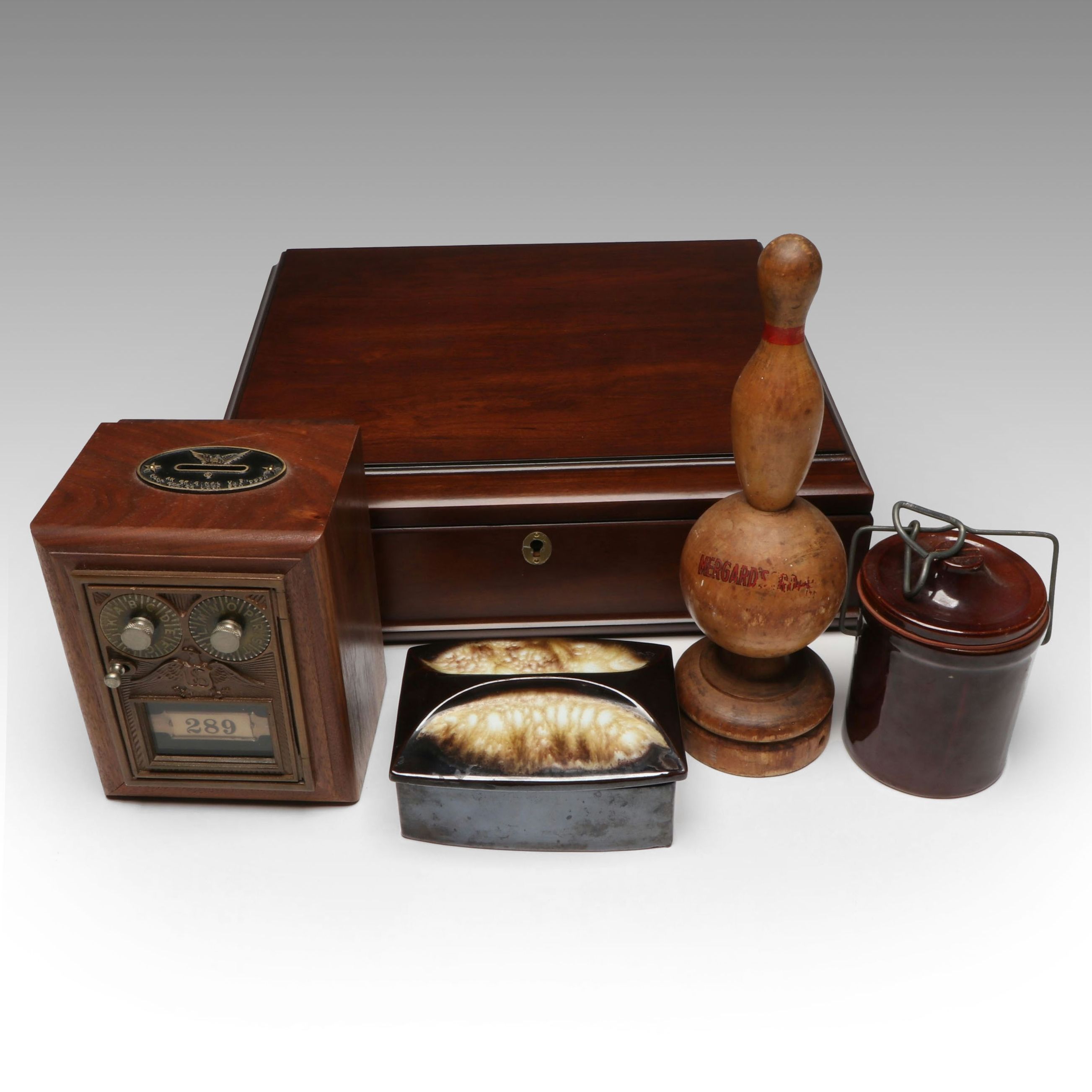 Mergard's Bowling Trophy, Post Office Lock Box Door and Other Containers