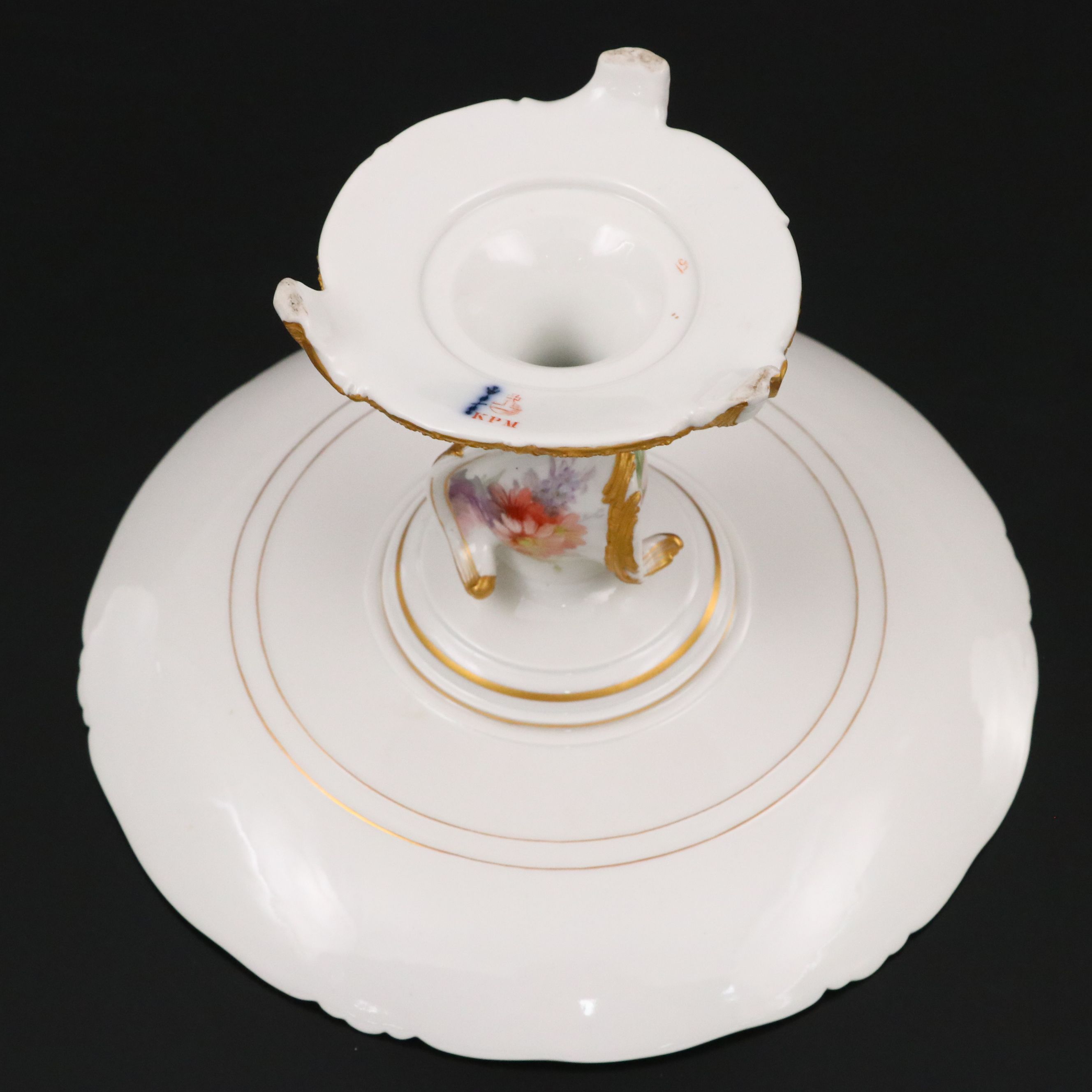 KPM Floral Gold Gilt Porcelain Cake Stand with Creamer and Sugar