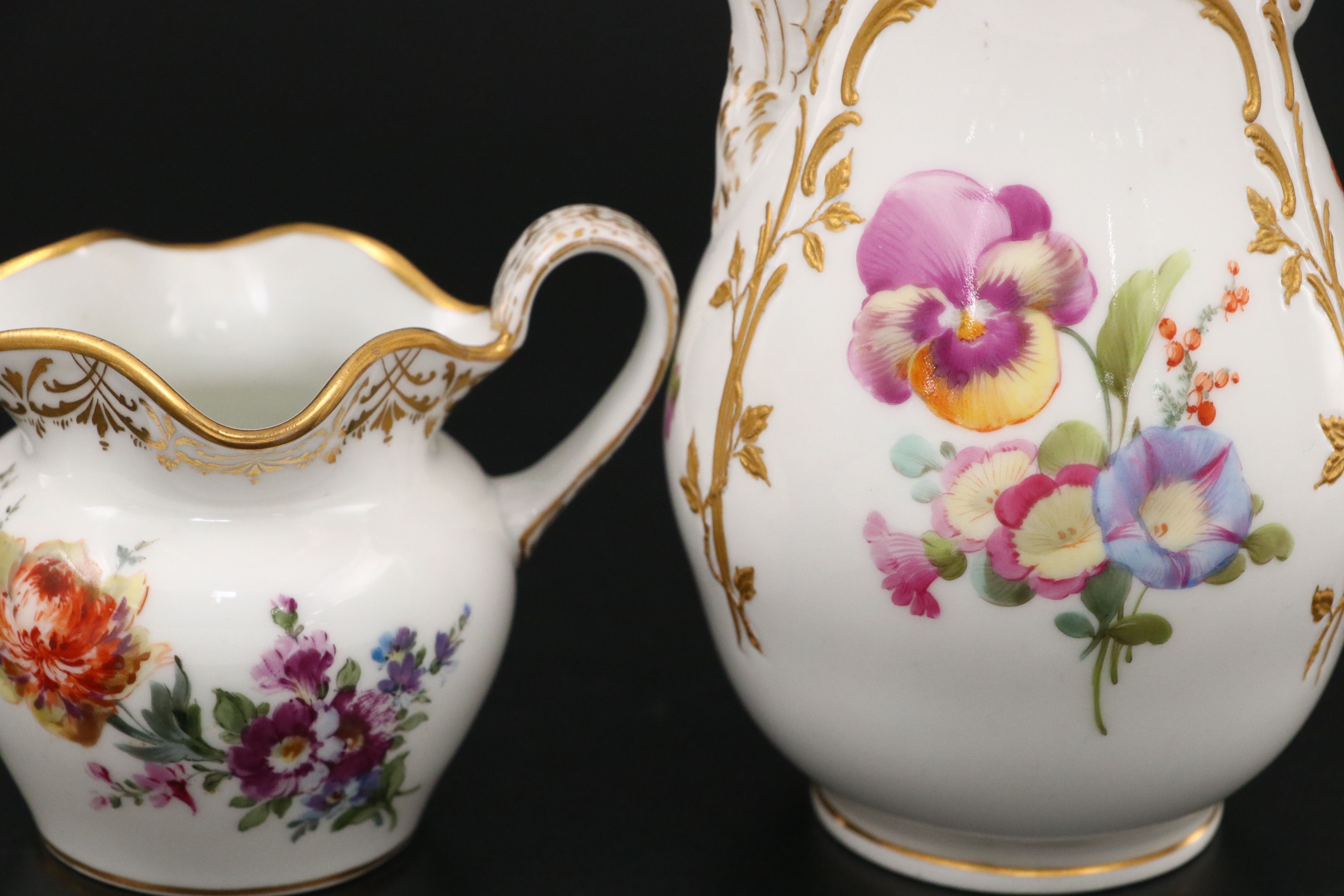 KPM Floral Gold Gilt Porcelain Cake Stand with Creamer and Sugar