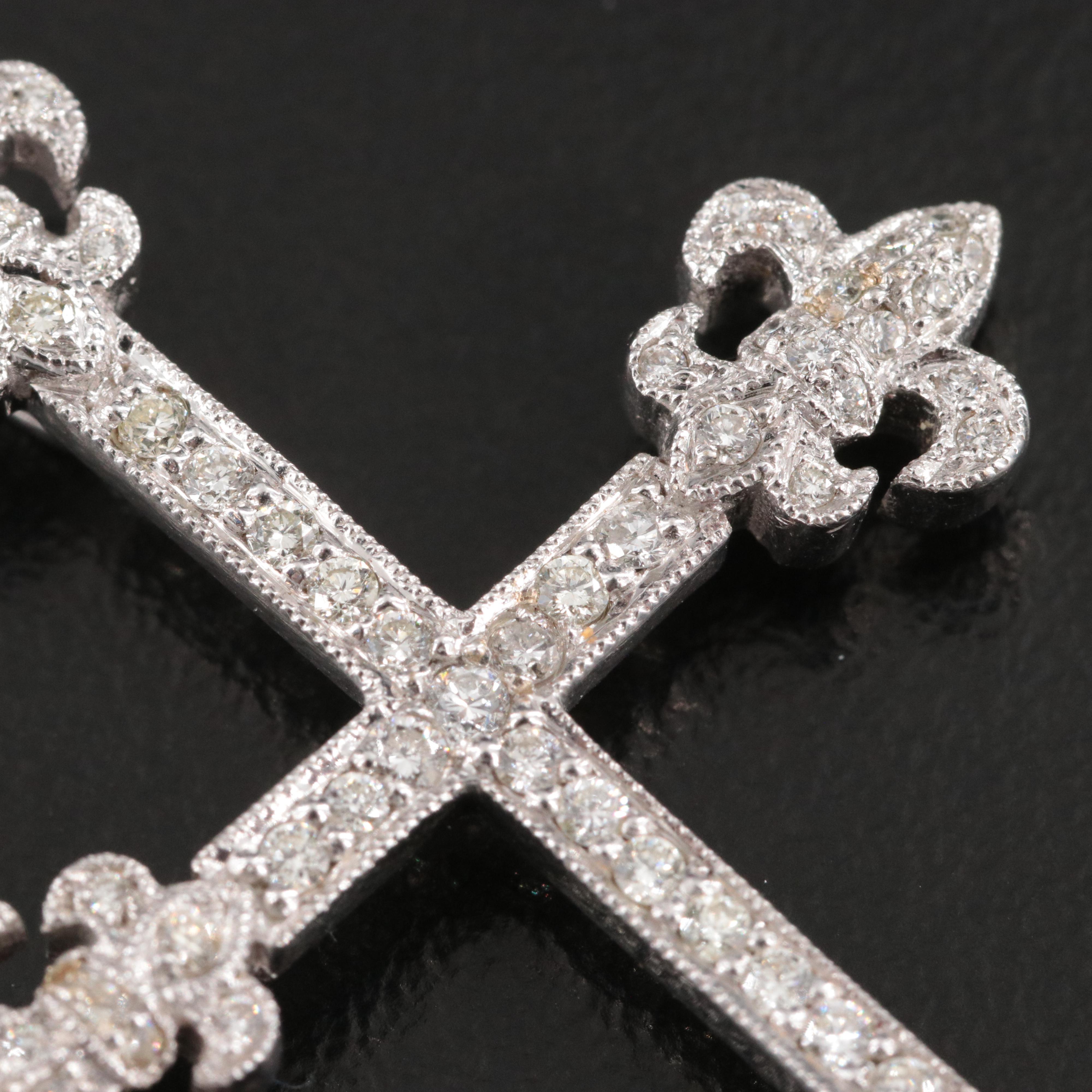 18K 0.47 CTW Diamond Fleur-de-Lis Cross Pendant Necklace