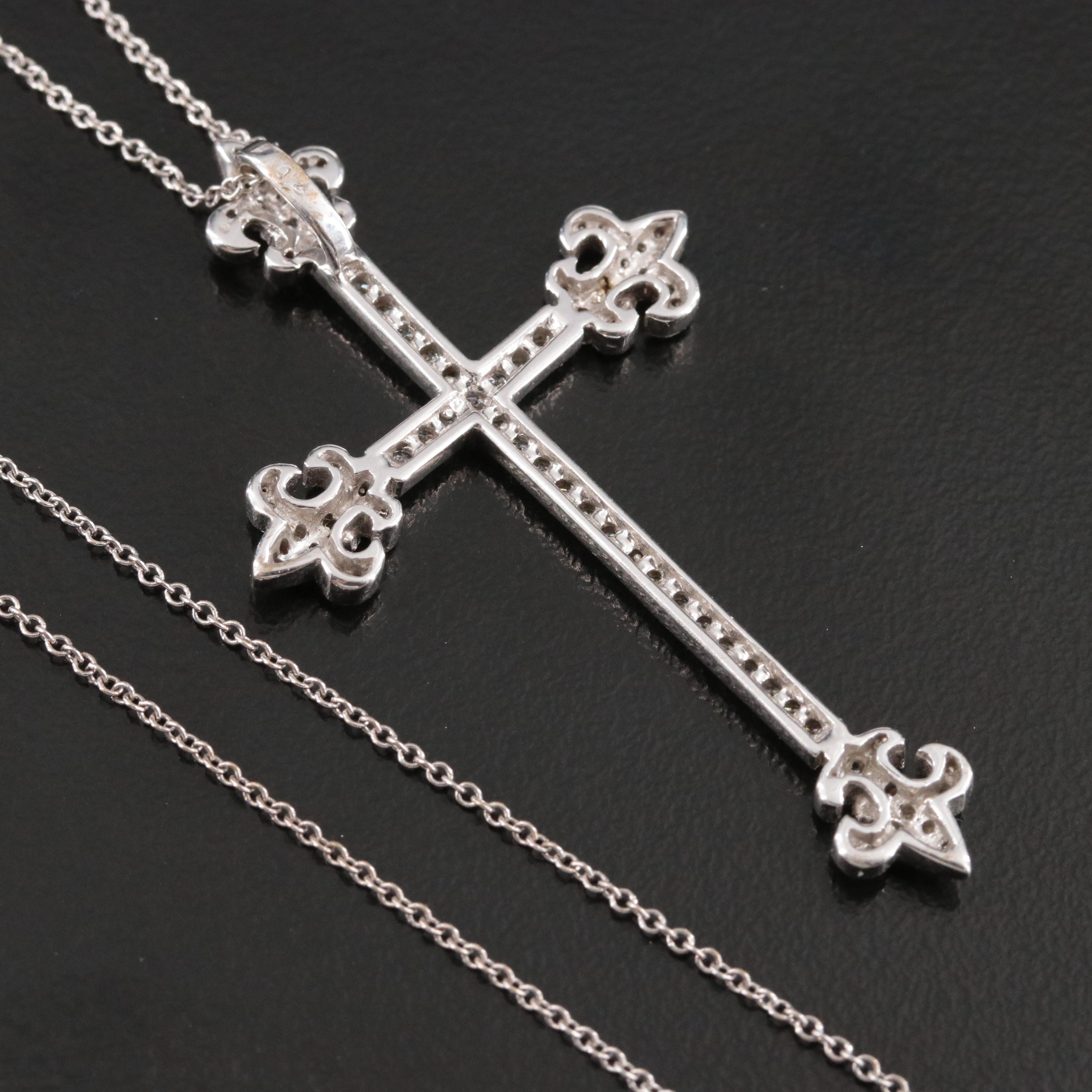 18K 0.47 CTW Diamond Fleur-de-Lis Cross Pendant Necklace